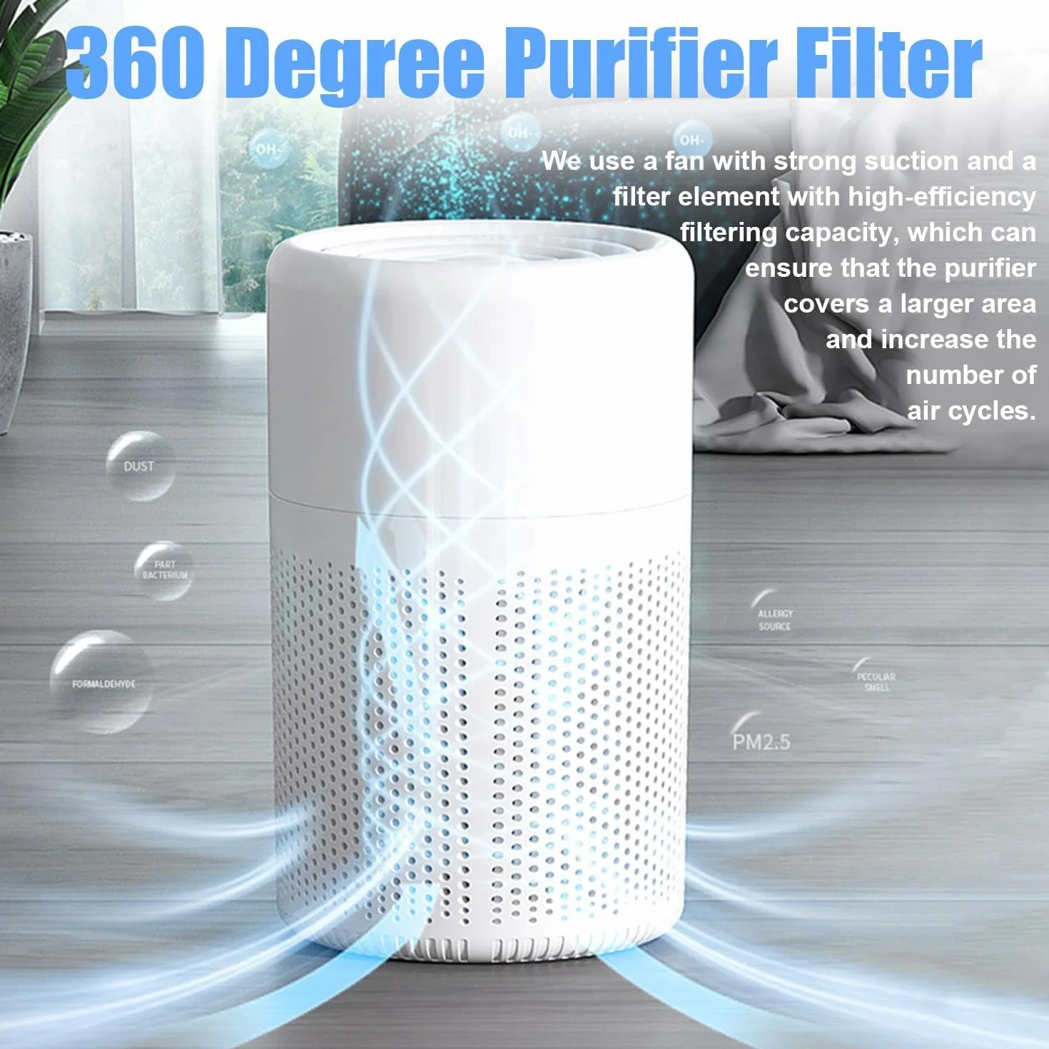 Purificador de Aire con Filtro HEPA, USB con Aromaterapia, Silencioso para Hogar y Oficina