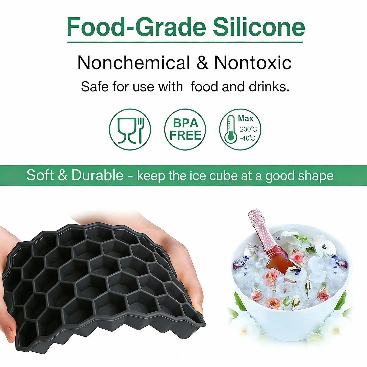 Pack 3 Cubitera de Silicona 37 Compartimentos Apilable con Tapa Sin BPA Negro