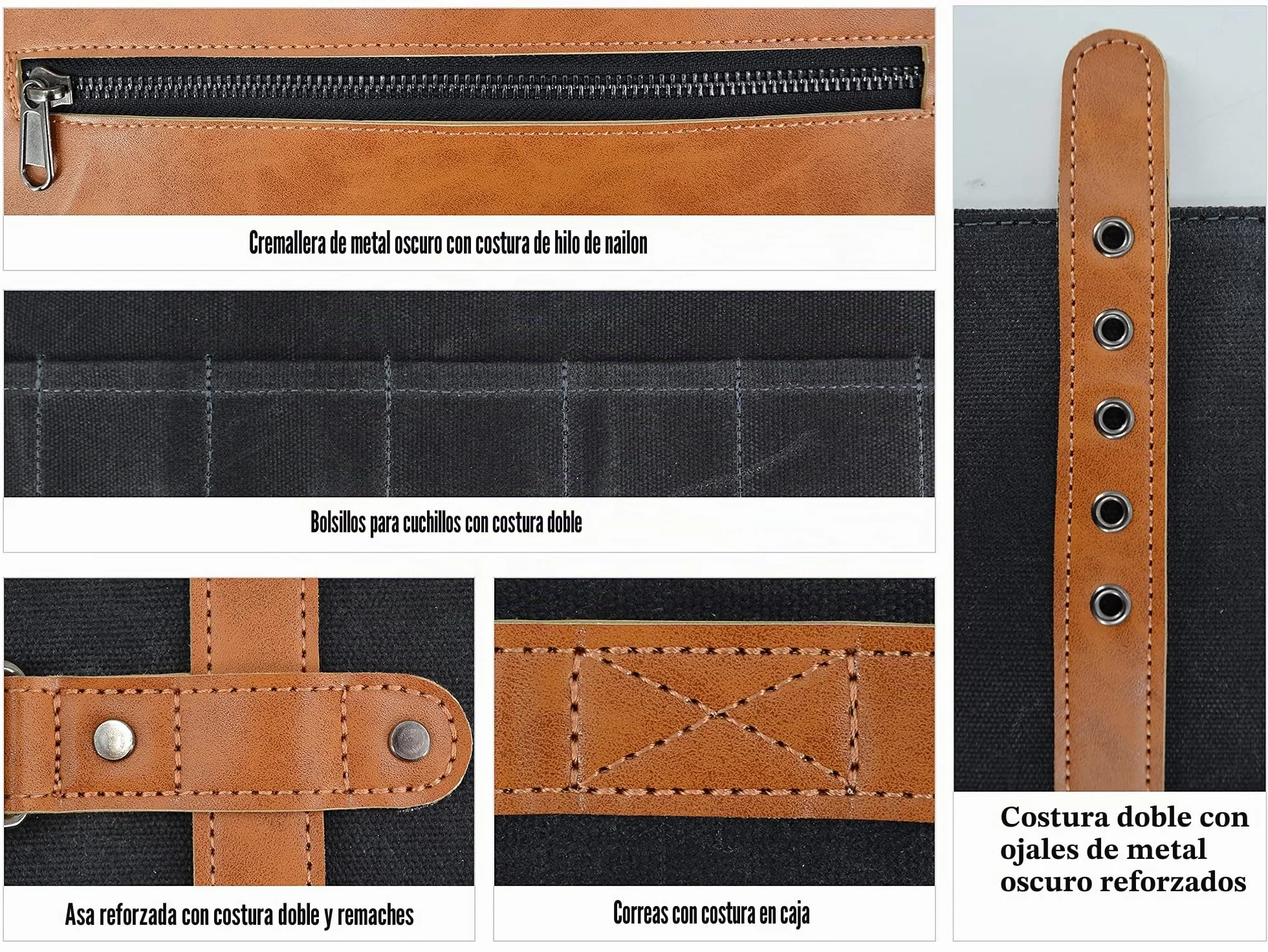 WELKINLAND Rollo de Cuero para Cuchillos de 14 Bolsillos, de Lona, Soporte para Bolsas de Cuchillos, Bolsa de Chef, Bolsa para Cuchillos de Chef, para Cuchillos