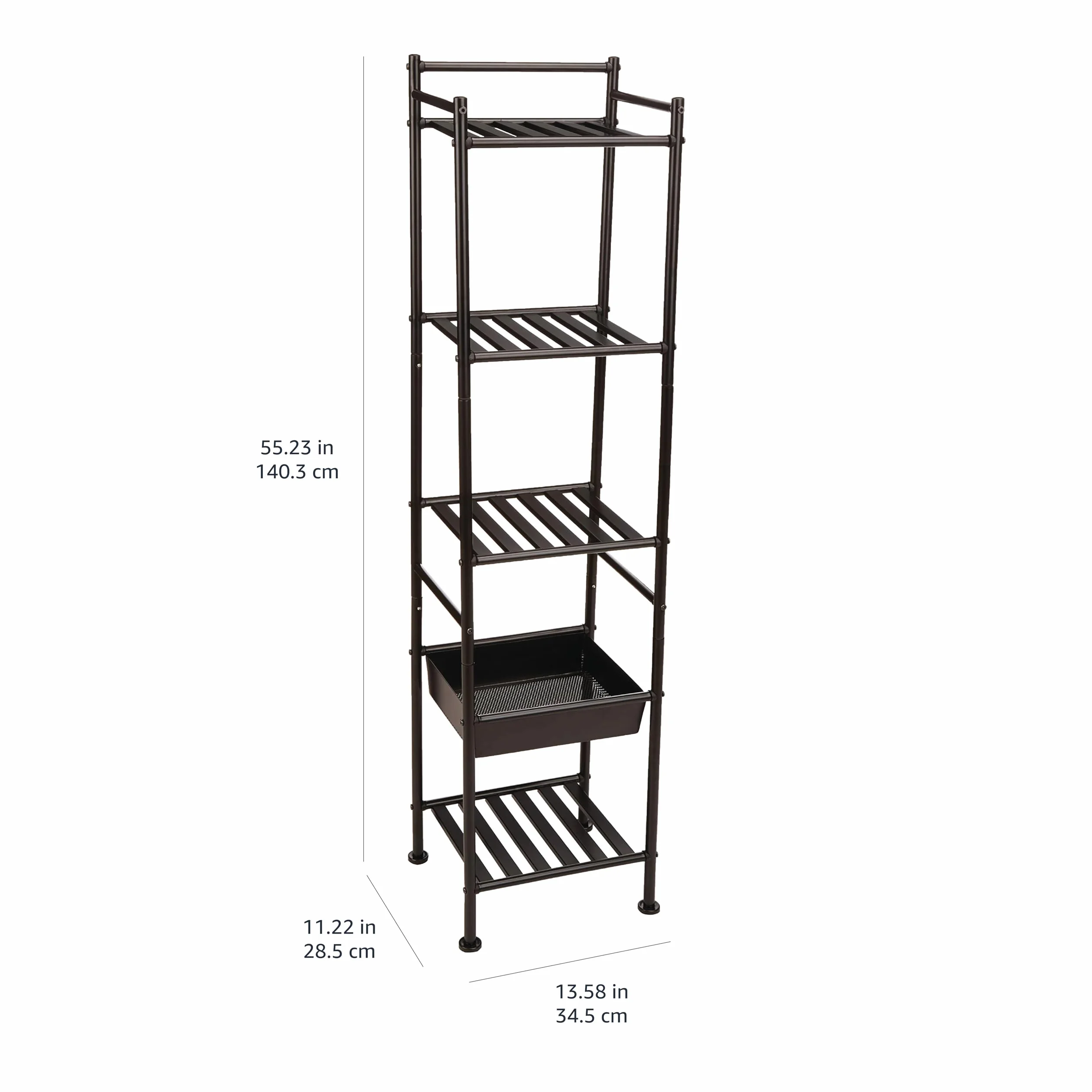 Amazon Basics Estante con cesta, 5 niveles, 28.5 x 34.49 x 140.28 cm, Negro