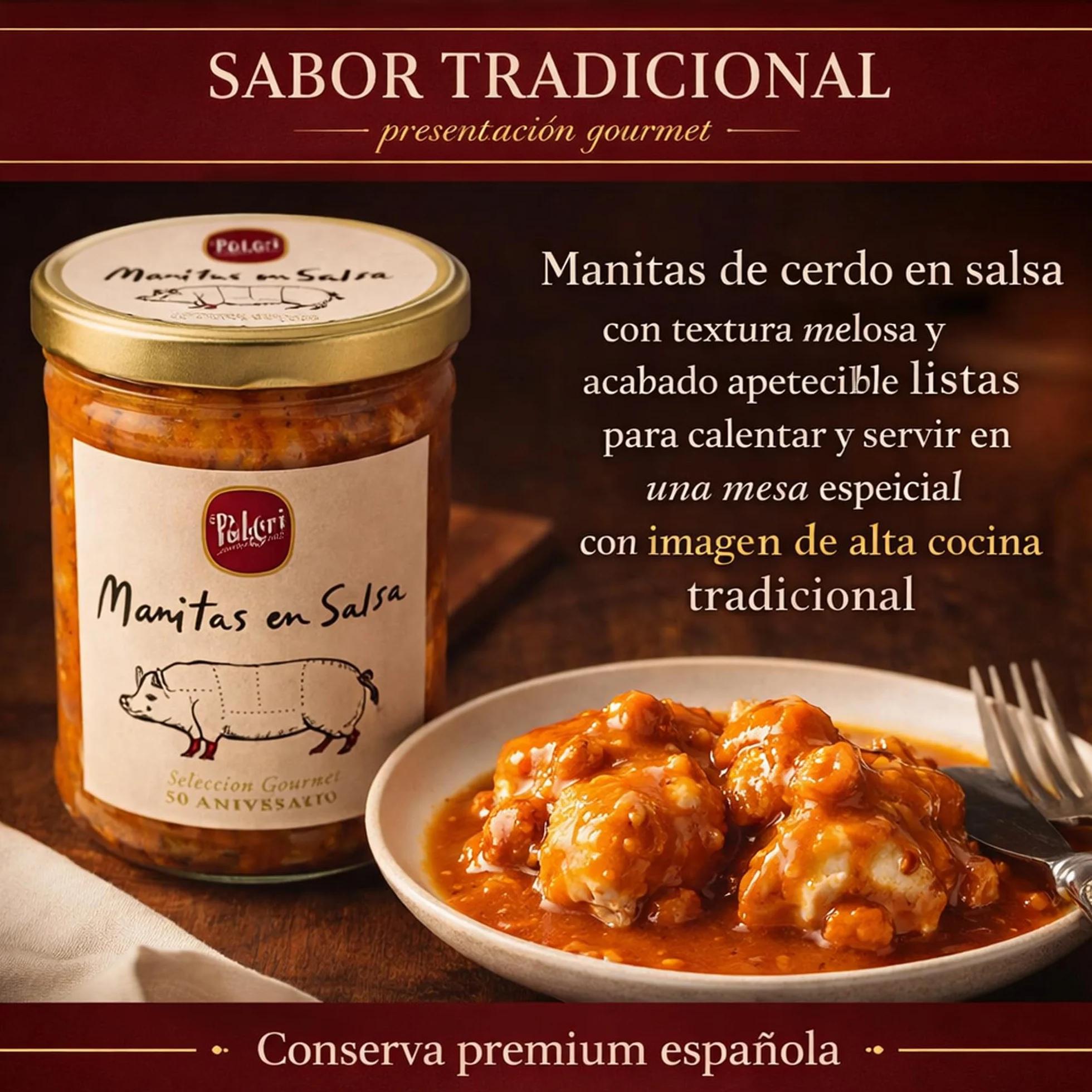 POLGRI Manitas de Cerdo en Salsa Conserva Gourmet 850 ml Plato Preparado
