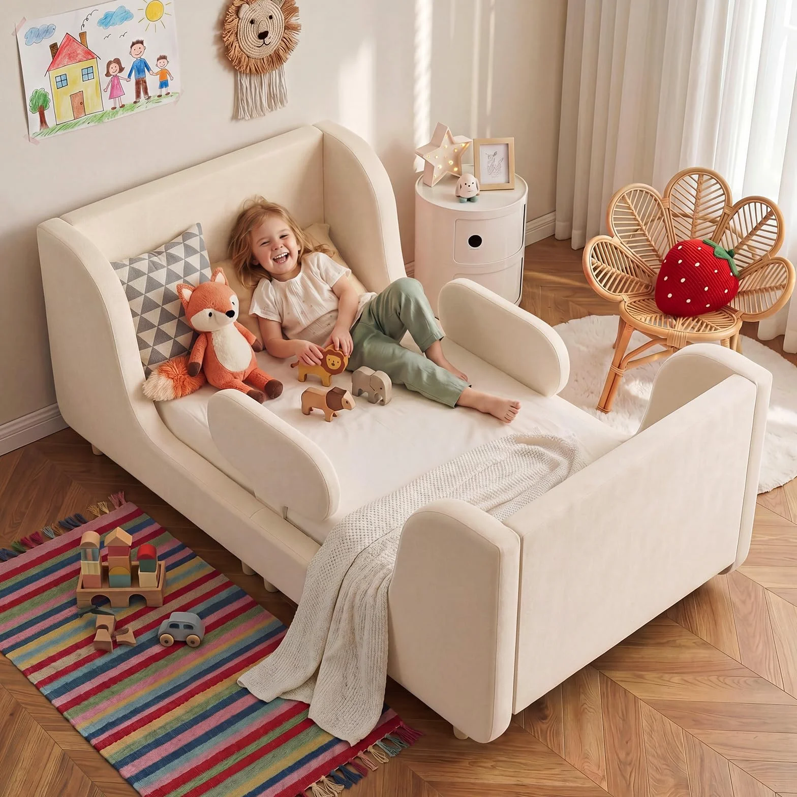 Cama para niños pequeños suave acolchada para niños y niñas