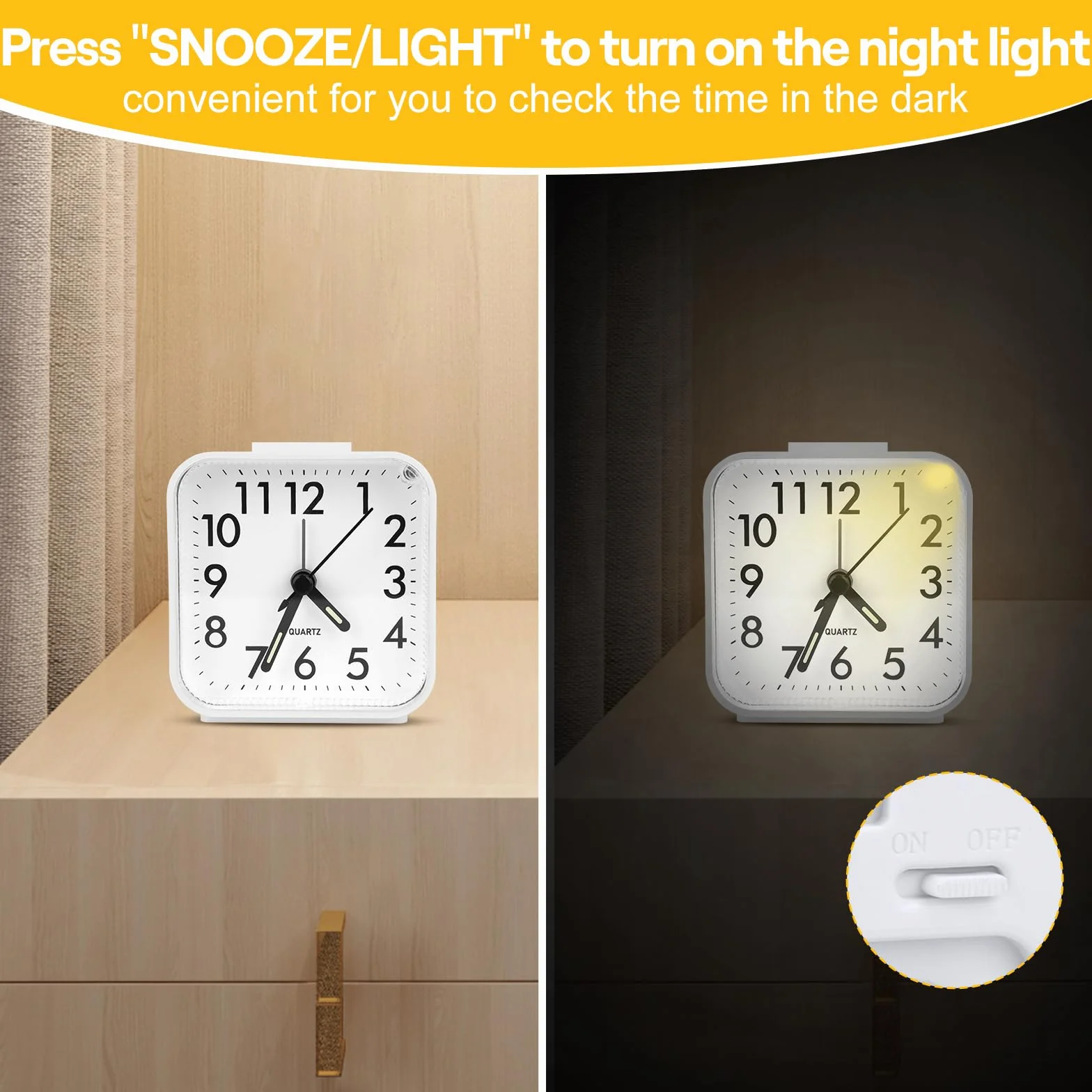 Despertador, Reloj Despertador con Luz Nocturna Función de Repetición, Silencioso Reloj de Mesa de Viaje, Reloj Despertador Analogico para Dormitorio, Oficina, Viajes