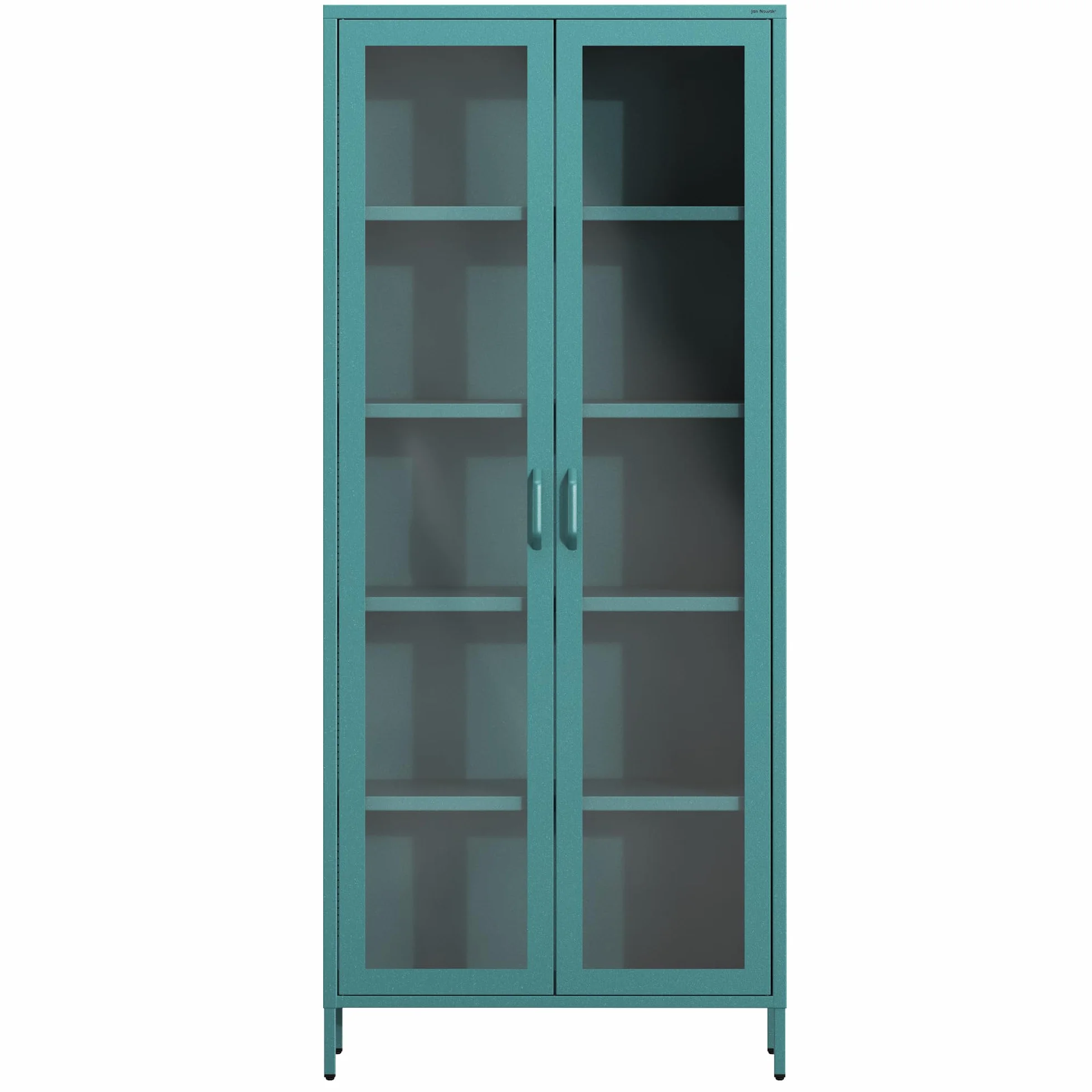Jan Nowak Angelo - Armario Vitrina de 2 Puertas (80 x 185 x 45 cm, 4 estantes Ajustables, Vidrio Templado, Montaje en Pared) Azul Claro