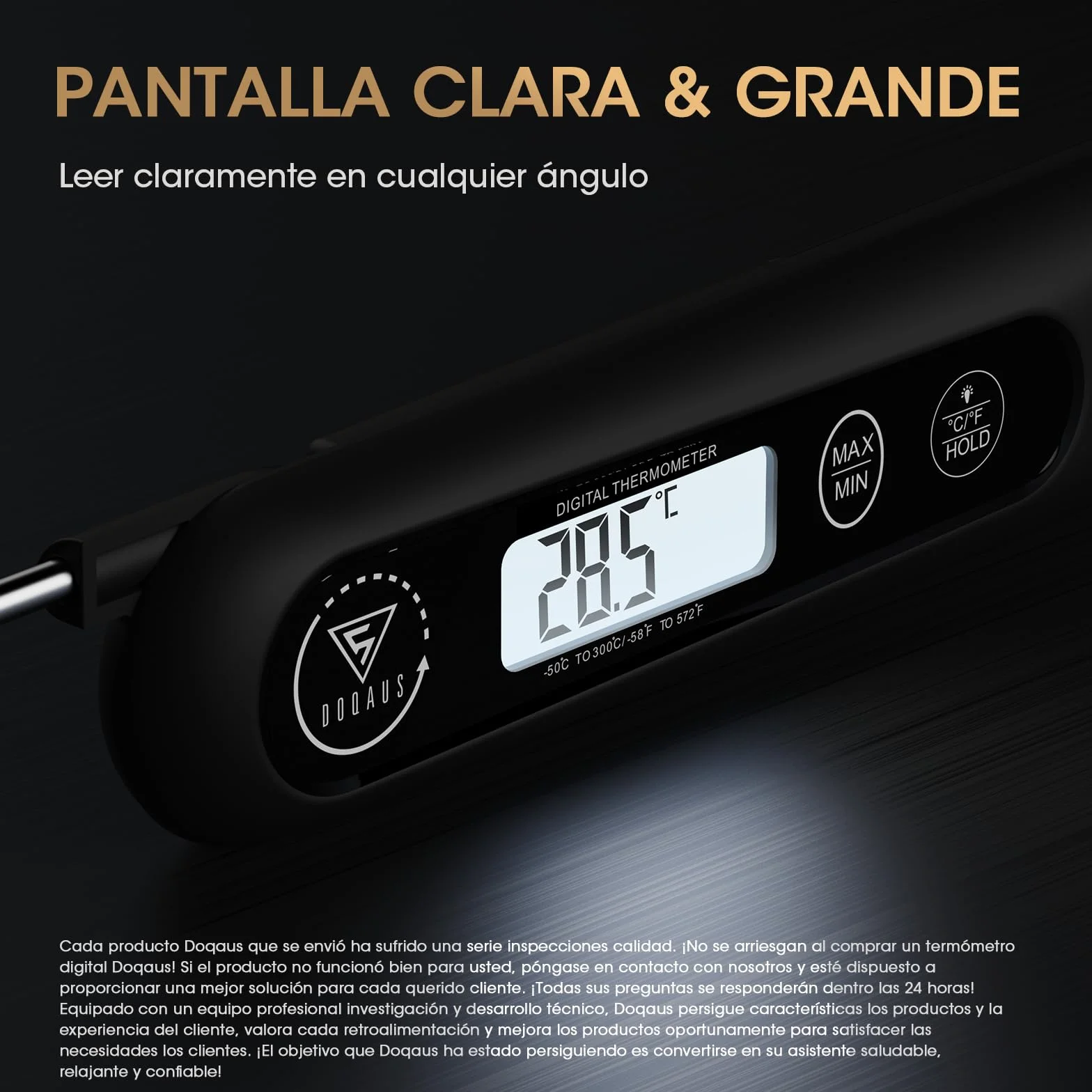 DOQAUS Termometro Cocina Digital de Lectura Instantánea de 3s, Termómetro Alimentos con Plegable Sonda Larga, Termometro Carne con Pantalla LCD para Carne, BBQ, Comida, Liquidos, Aceite, Agua