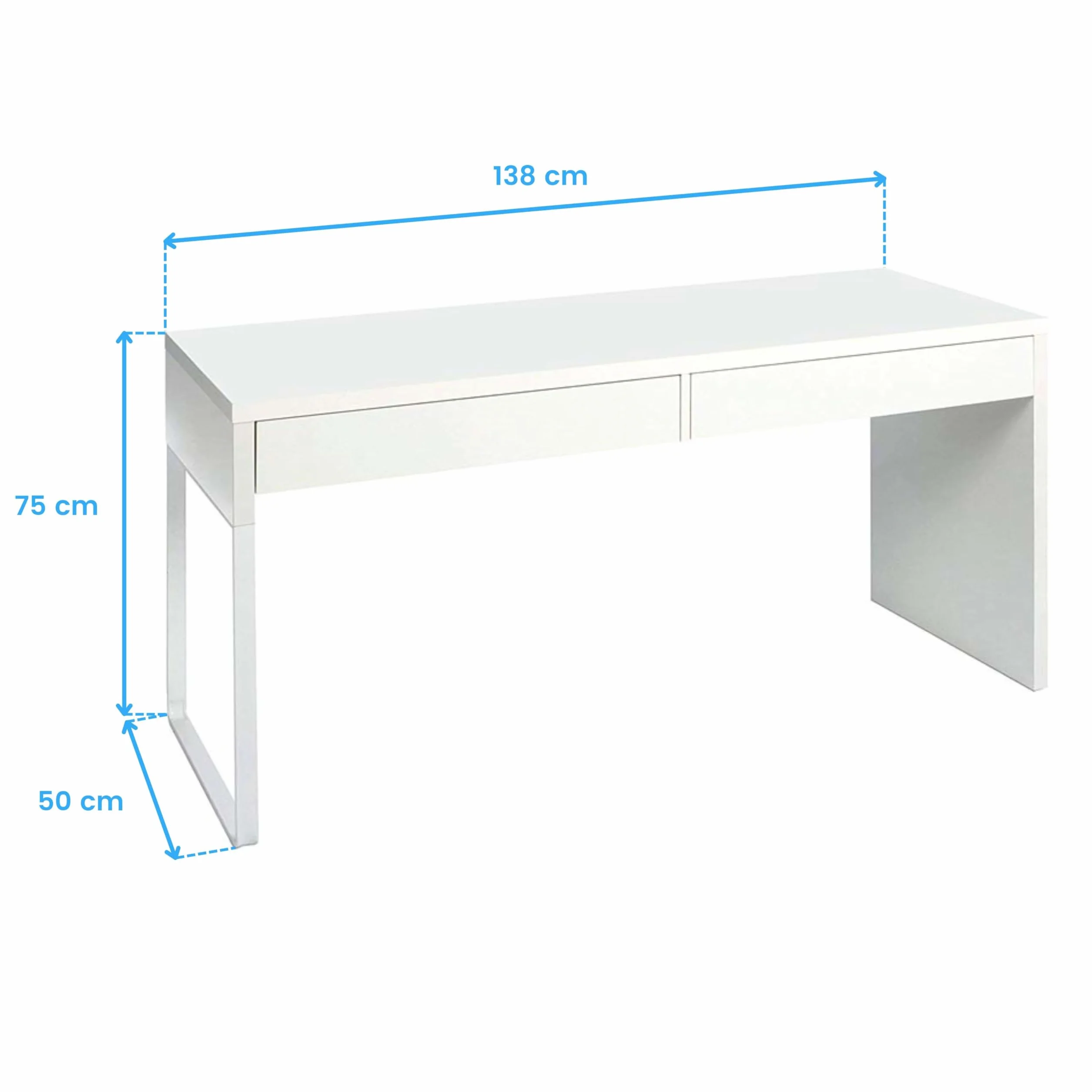 Habitdesign Mesa Escritorio con 2 Cajones, Modelo Touch, Blanco, 138x50x75 cm