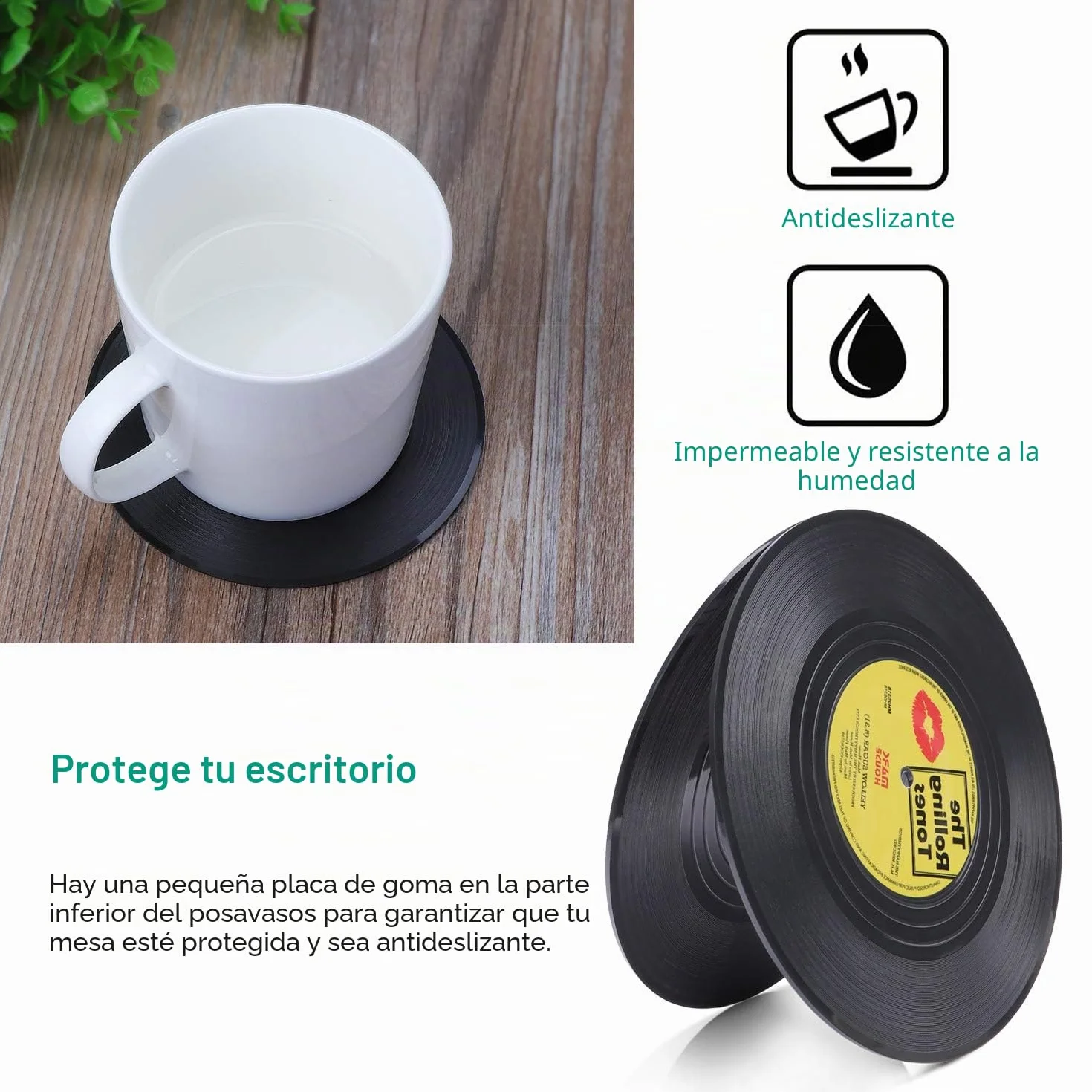 Coolty 6 Piezas Posavasos de Vinilo Retro Antideslizante Aislante Redonda