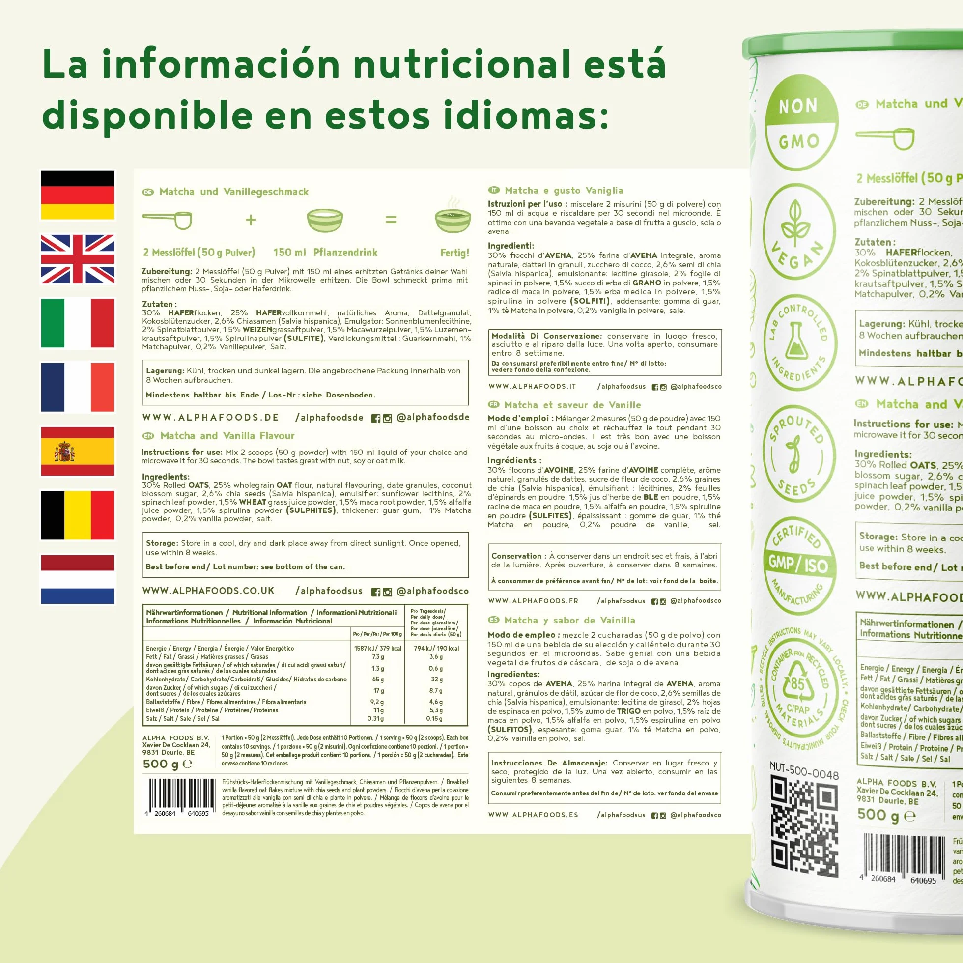 Morning Fuel Breakfast Smoothie Bowl Avena Vegano Rico en Nutrientes Semillas Fibra 500 gr