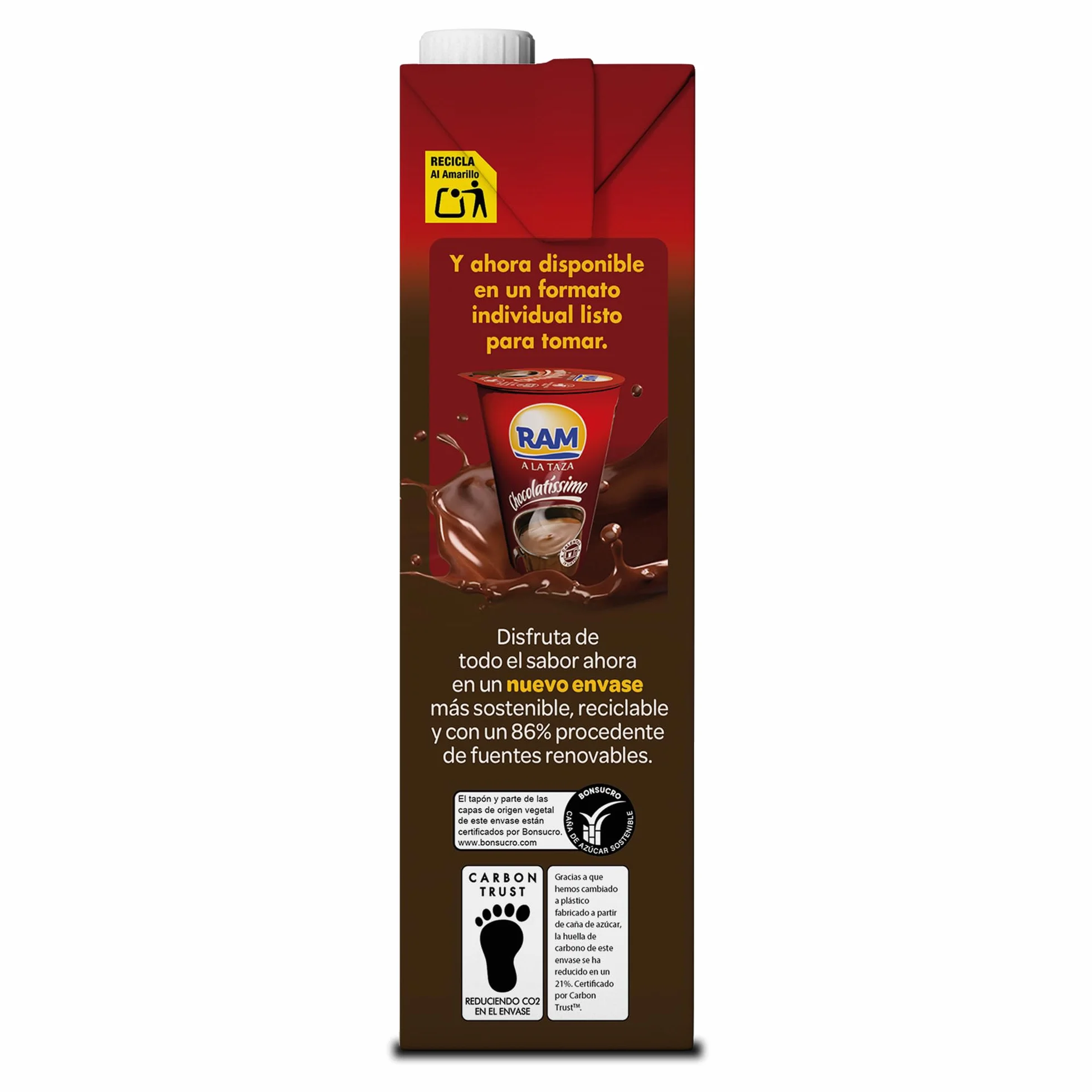 Chocolate a la Taza RAM, Listo para Calentar, Pack 6 x 1 Litro, Cremoso, Leche y Cacao