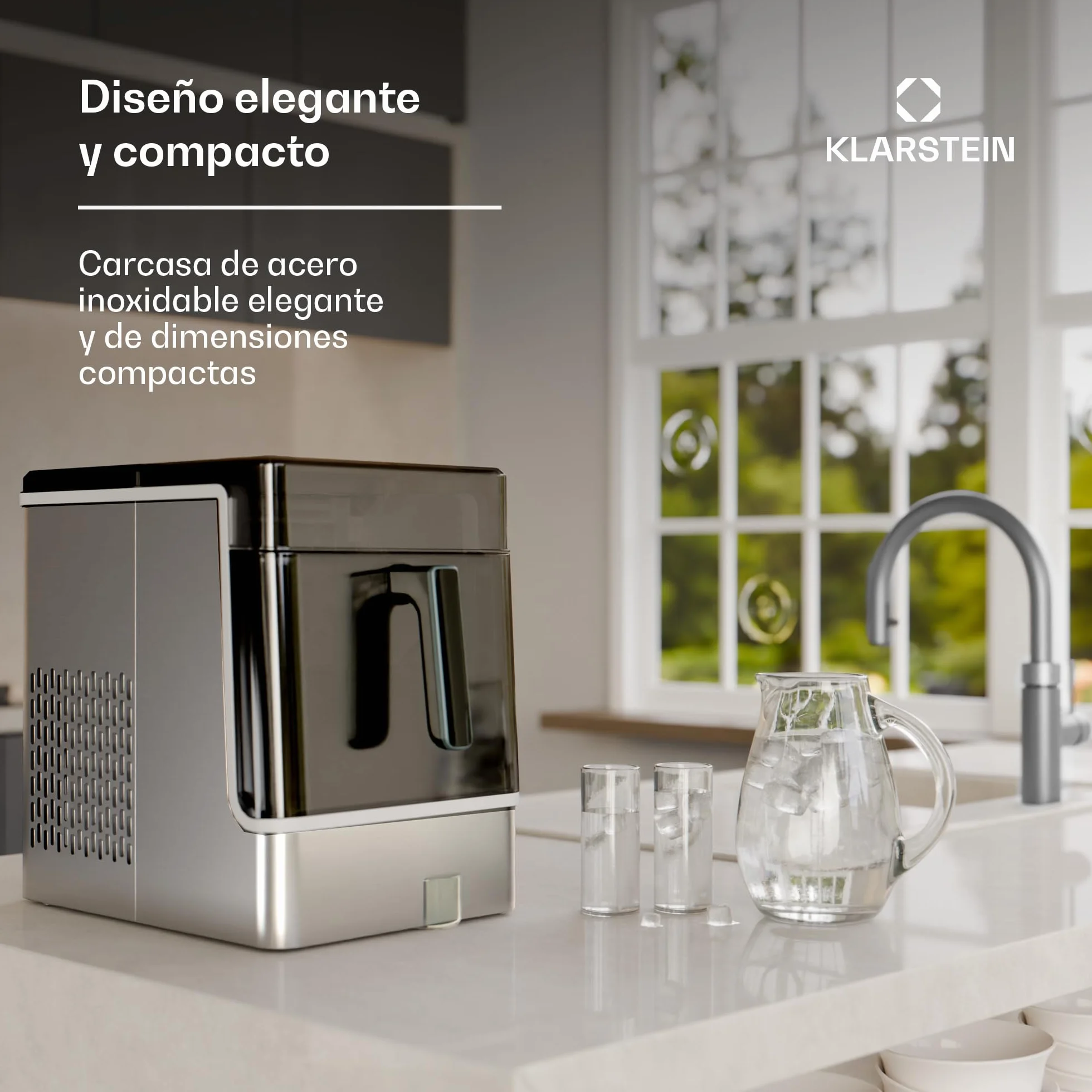 Klarstein Máquina de Hacer Hielo Acero Inoxidable 23kg/24h 32 Cubitos/17min Limpieza Automática