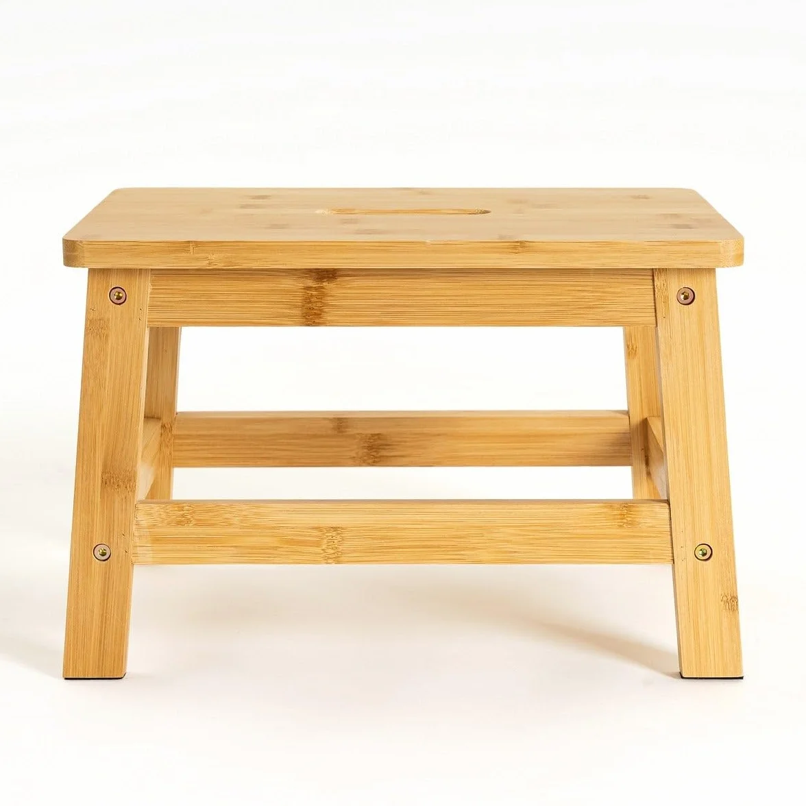 Bambusowy Taboret Krok Madera Naturalny 38x26x25 cm 150 kg z Uchwytem i Ochroną Antyrysową