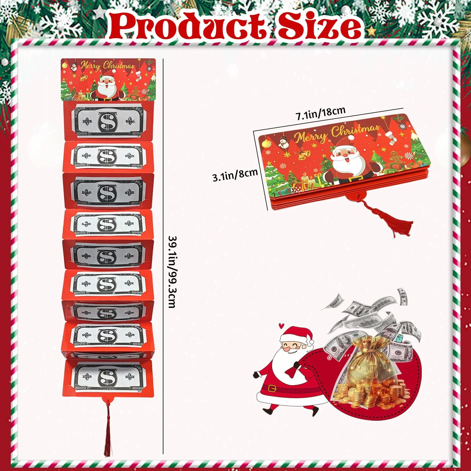 Soporte para Dinero Sorpresa de Navidad, Soporte para Tarjetas con 10 Compartimentos Tarjetas de dinero de Navidad Regalo de Dinero para Niños Adultos Amigos Gift
