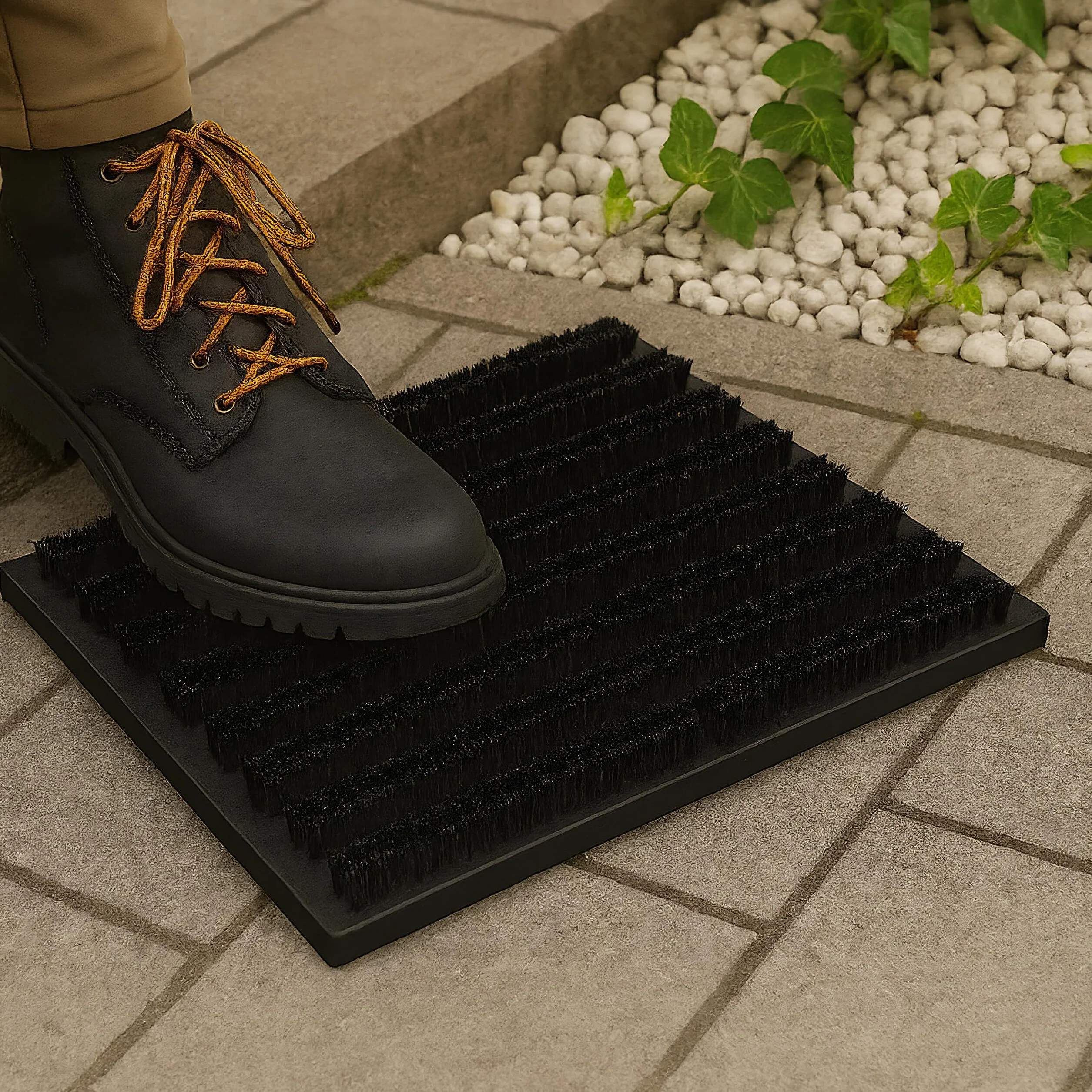 Rascador de Zapatos Relaxdays, Base Antideslizante, cepillos PP Resistentes, para Interior y Exterior, Madera Negra