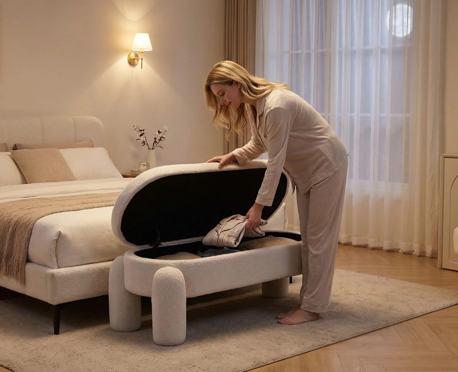 Ya-Home Baúl Multifuncional de Terciopelo Banco Moderna con Compartimento Interior para Dormitorio y Salón Color Blanco