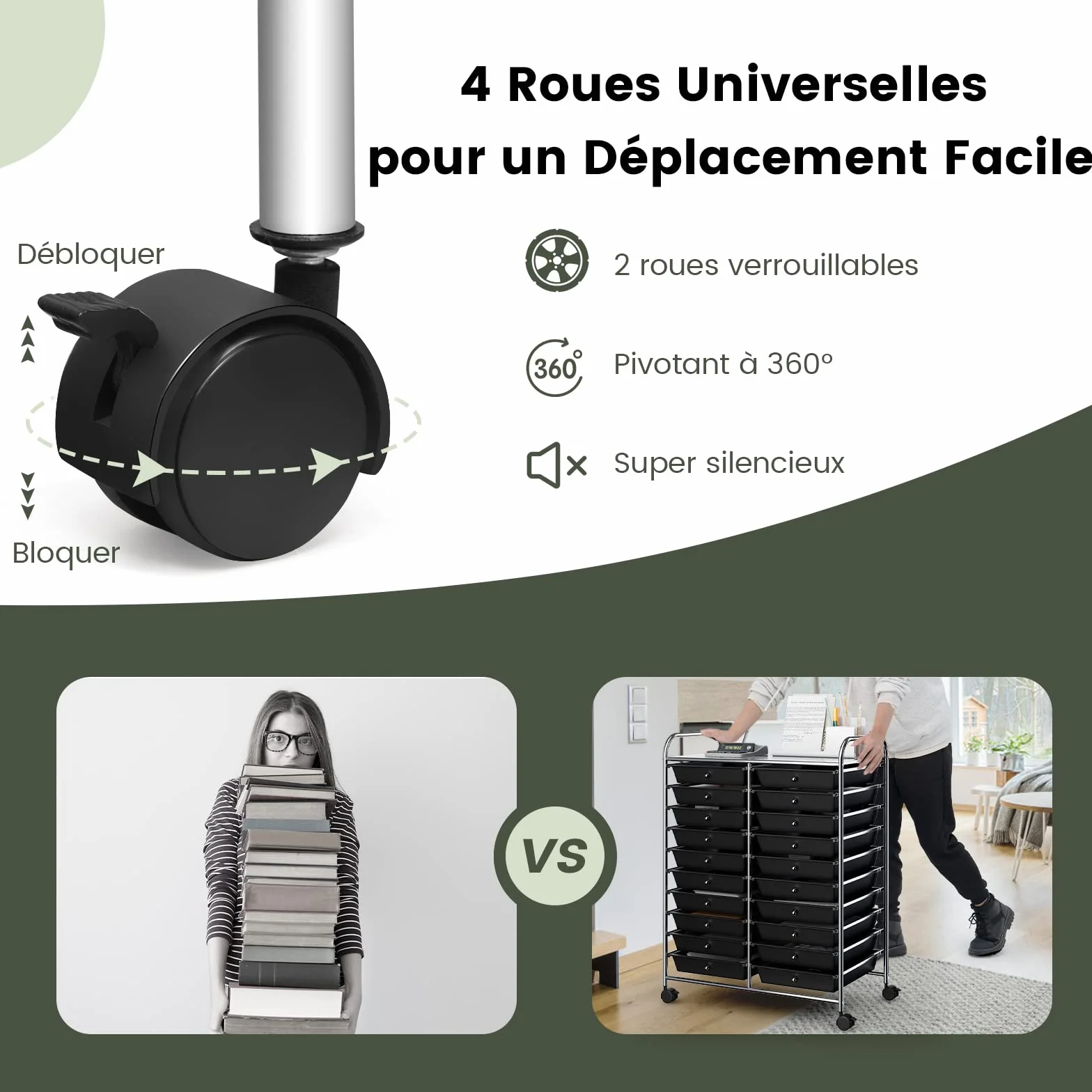 GOPLUS Carro de almacenamiento de metal con 20 cajones, torre de almacenamiento, carrito con 4 ruedas, 2 con frenos, cajones multicolores, ideal para salón, cocina, cuarto de baño (negro)