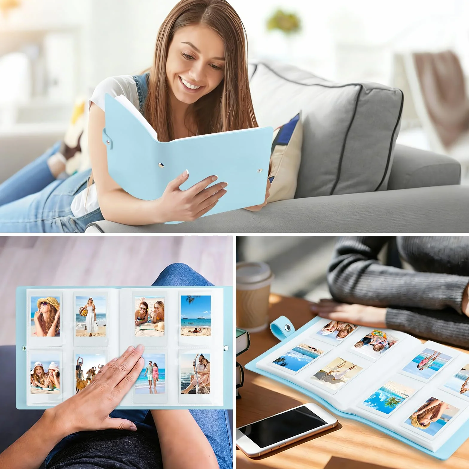 Álbum de Fotos con 320 Bolsillos para Cámaras Instantáneas Fujifilm Instax Mini 12/11/9/40/99/90/8/7 Evo y Polaroid Snap/Z2300/SocialMatic, Compatible con Fotos de 86x54 mm (azul pastel)