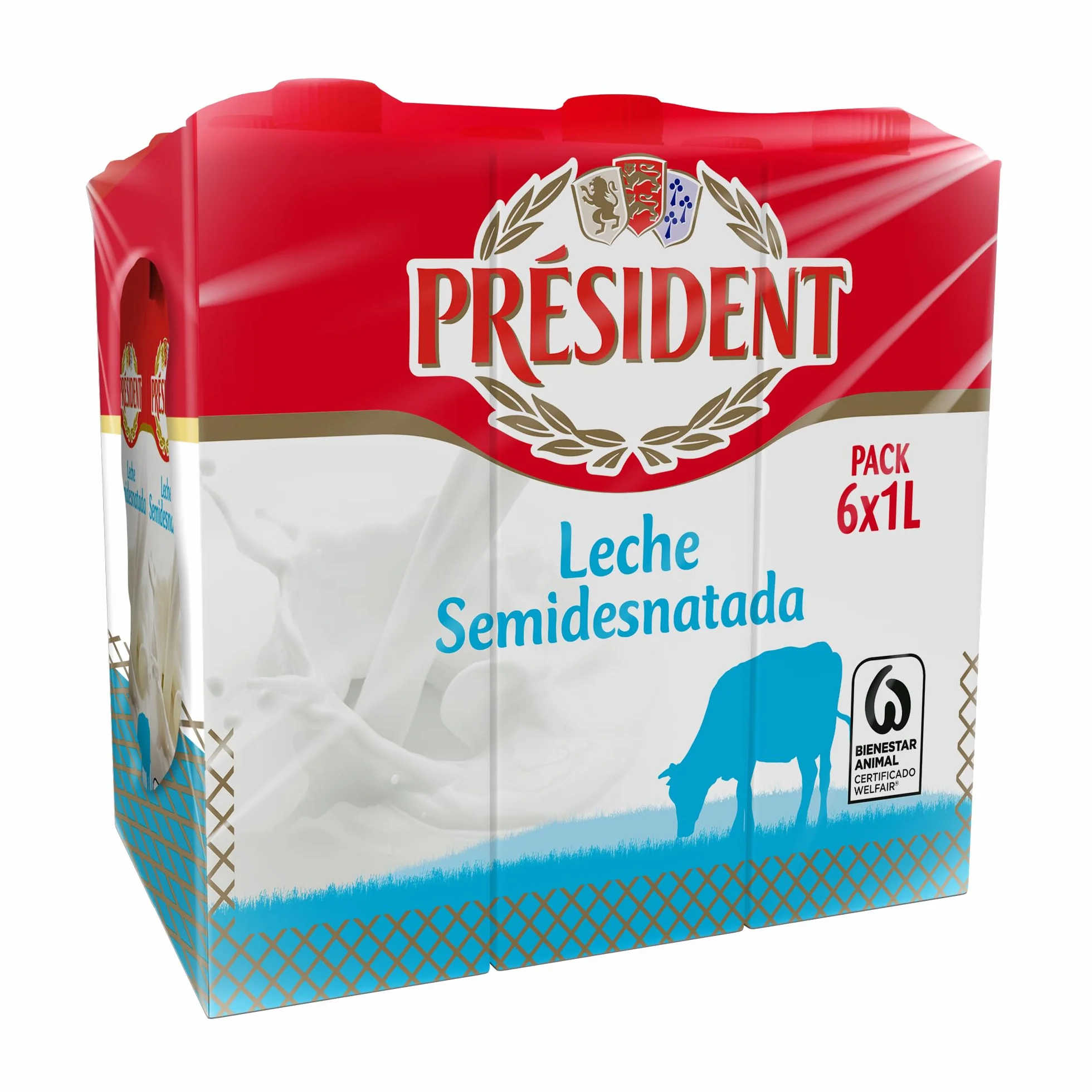 Président Leche Semidesnatada Bienestar Animal Brik UHT Pack 6 x 1L
