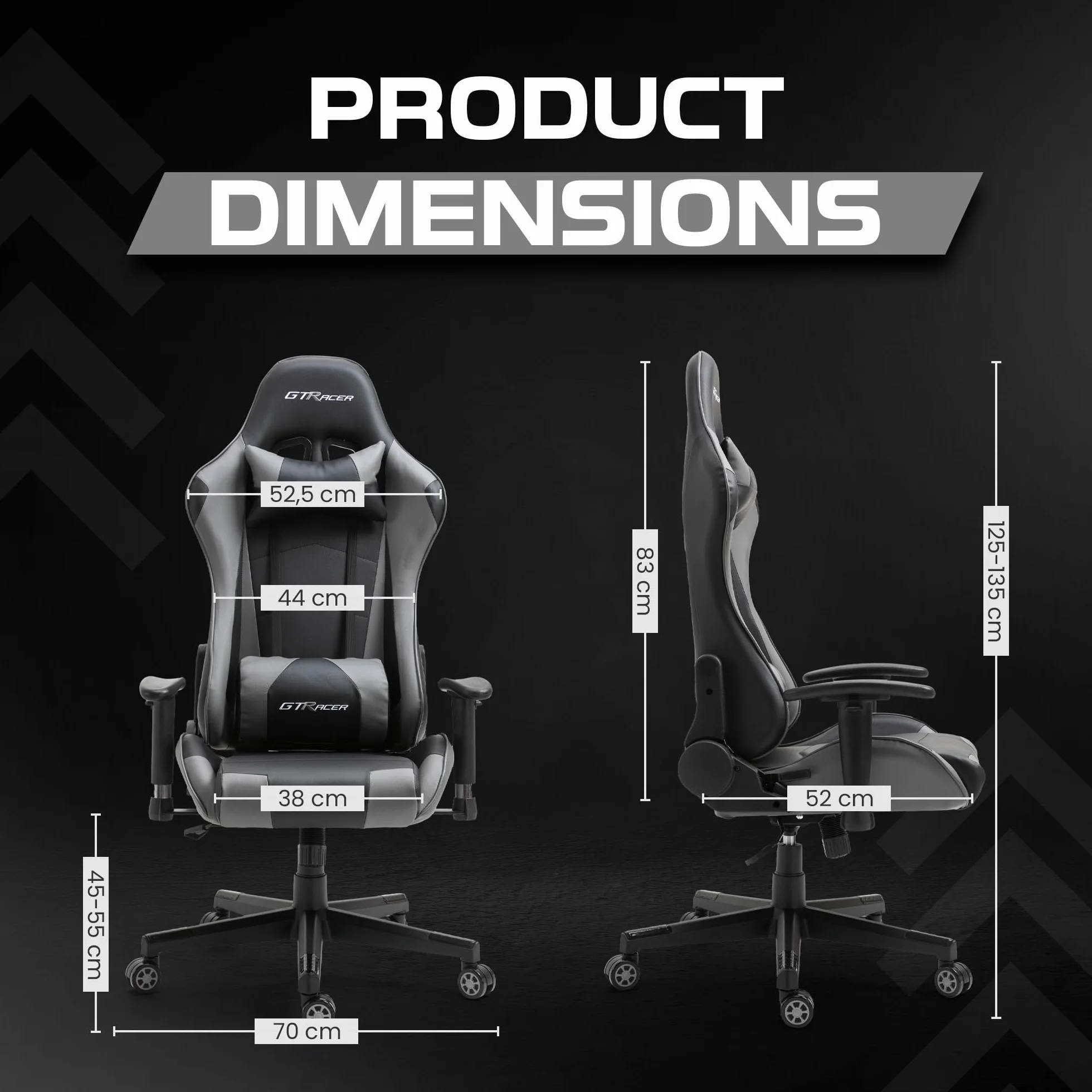 GTRACER Pro Gaming - Silla de oficina ergonómica con reposabrazos ajustables, piel sintética, incluye cojín lumbar y almohada (negro y gris)