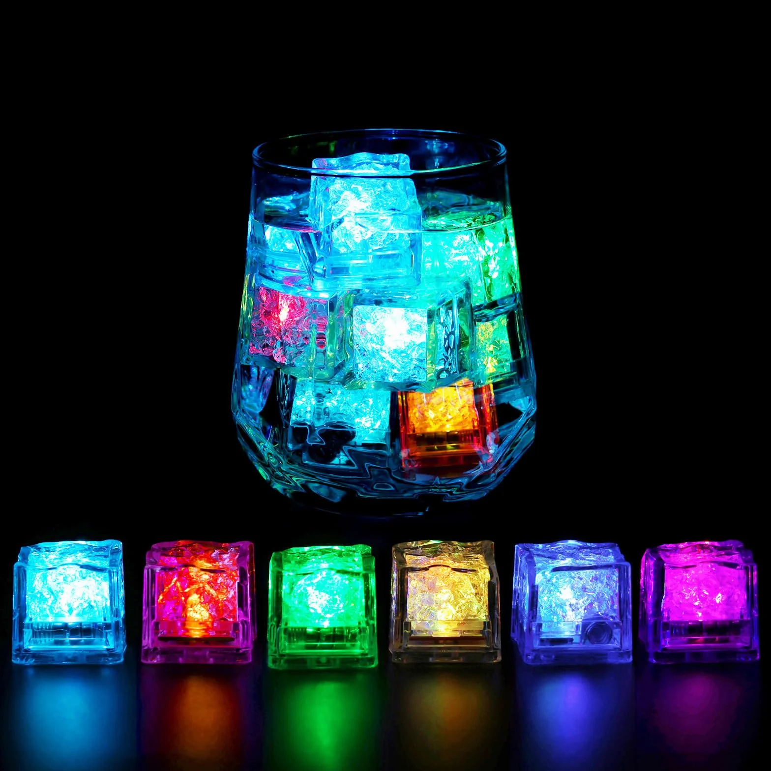 100 cubitos de hielo iluminados para bebidas, cubitos de hielo LED multicolor con luces cambiantes, IP67 impermeable y brillante, eleva tus bebidas para club, bar, fiesta, boda