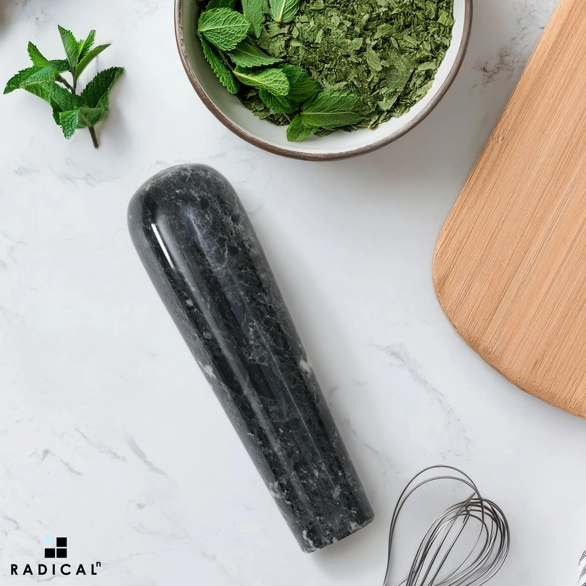 Radicaln Maja de Mármol Negra de 5.5 Pulgadas, Triturador de Especias Hecho a Mano, Repuesto para Mortero de Cocina, Ideal para Moler Hierbas