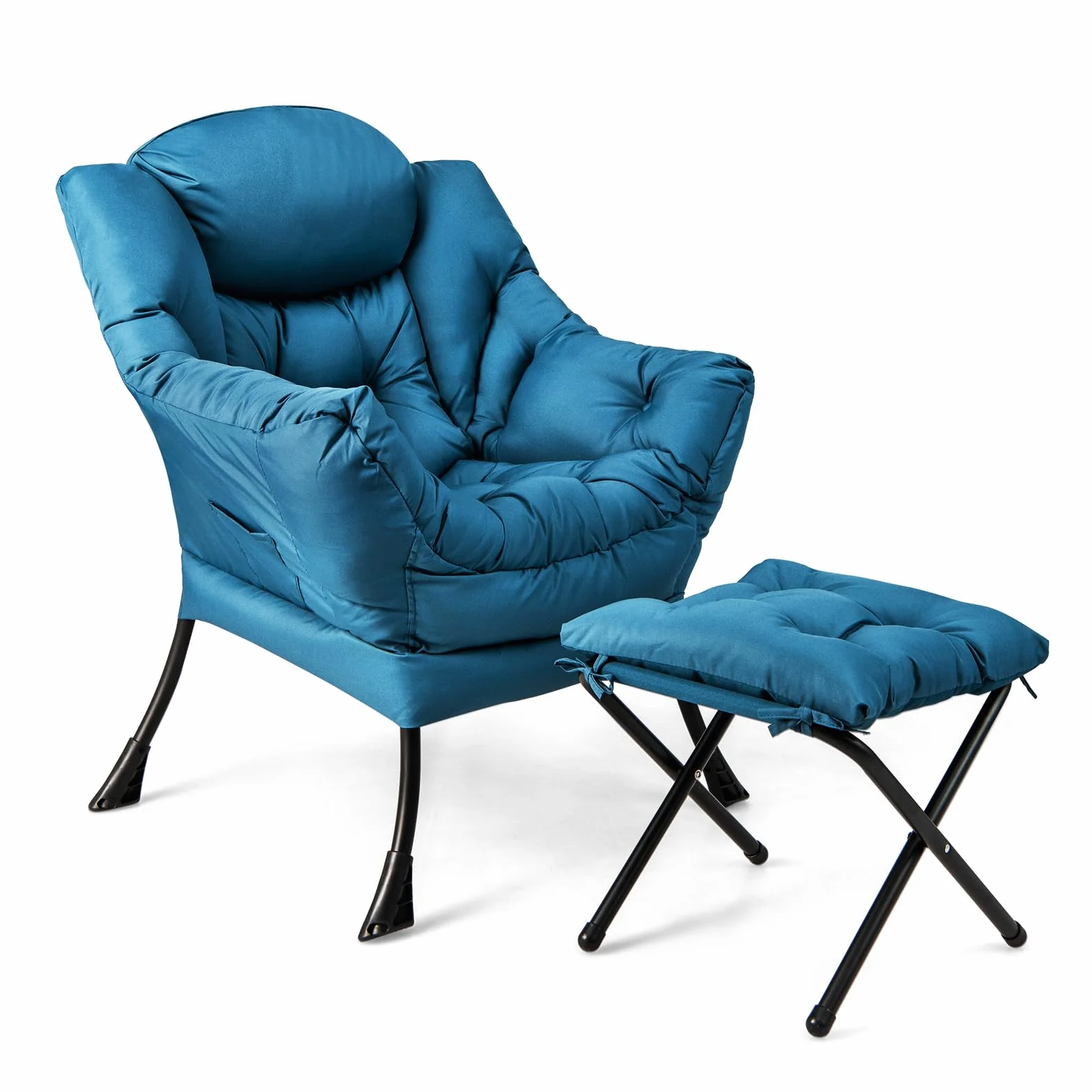 COSTWAY Sillones para el Salón con Reposapiés, Butaca Dormitorio con Almohada, Reposabrazos, Bolsillo Lateral, Sillón de Relax Sala Dormitorio Oficina (Azul)