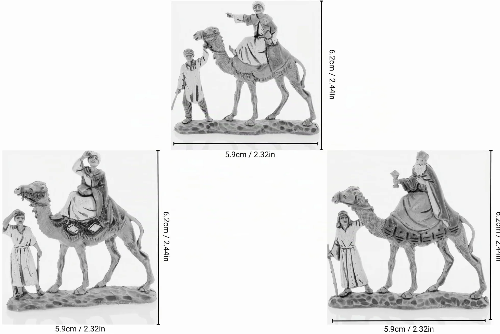 Moranduzzo Trío de Reyes Magos en Camello Apto para Belén de 3,5 cm Escala 1:50 – Micro 3,5 – Figura Indestructible, Estilo Siglo XVIII, Acabada a Mano, Escultor M. Landi