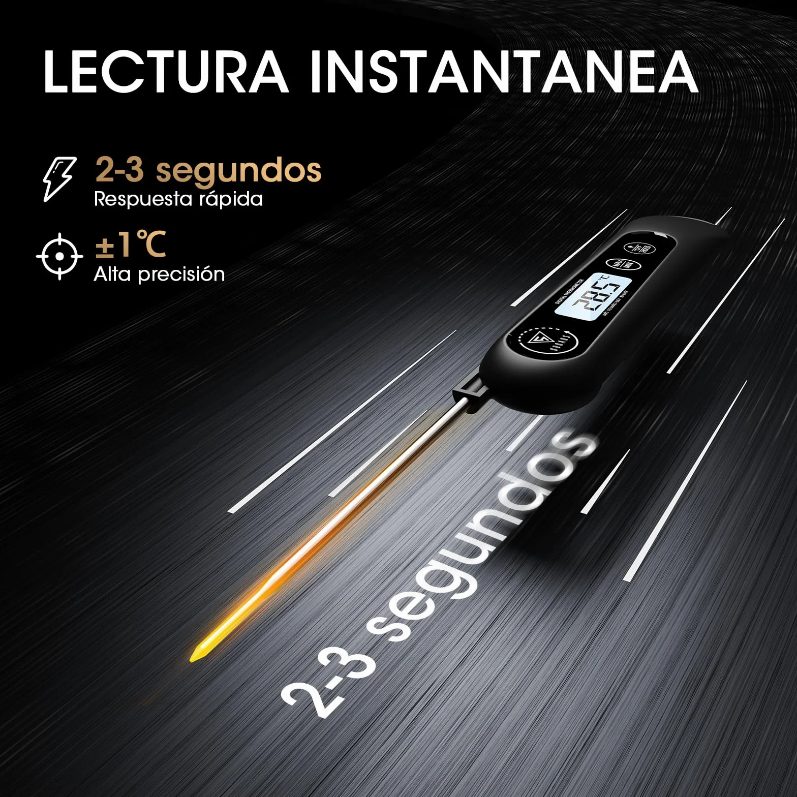 DOQAUS Termometro Cocina Digital de Lectura Instantánea de 3s, Termómetro Alimentos con Plegable Sonda Larga, Termometro Carne con Pantalla LCD para Carne, BBQ, Comida, Liquidos, Aceite, Agua