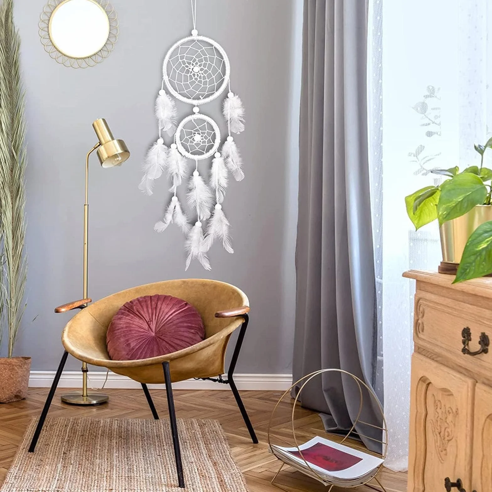 Atrapasueños con Plumas, Hecho a Mano, atrapasueños para niñas, niños, guardería, Dormitorio, decoración de Pared, Regalo bendición