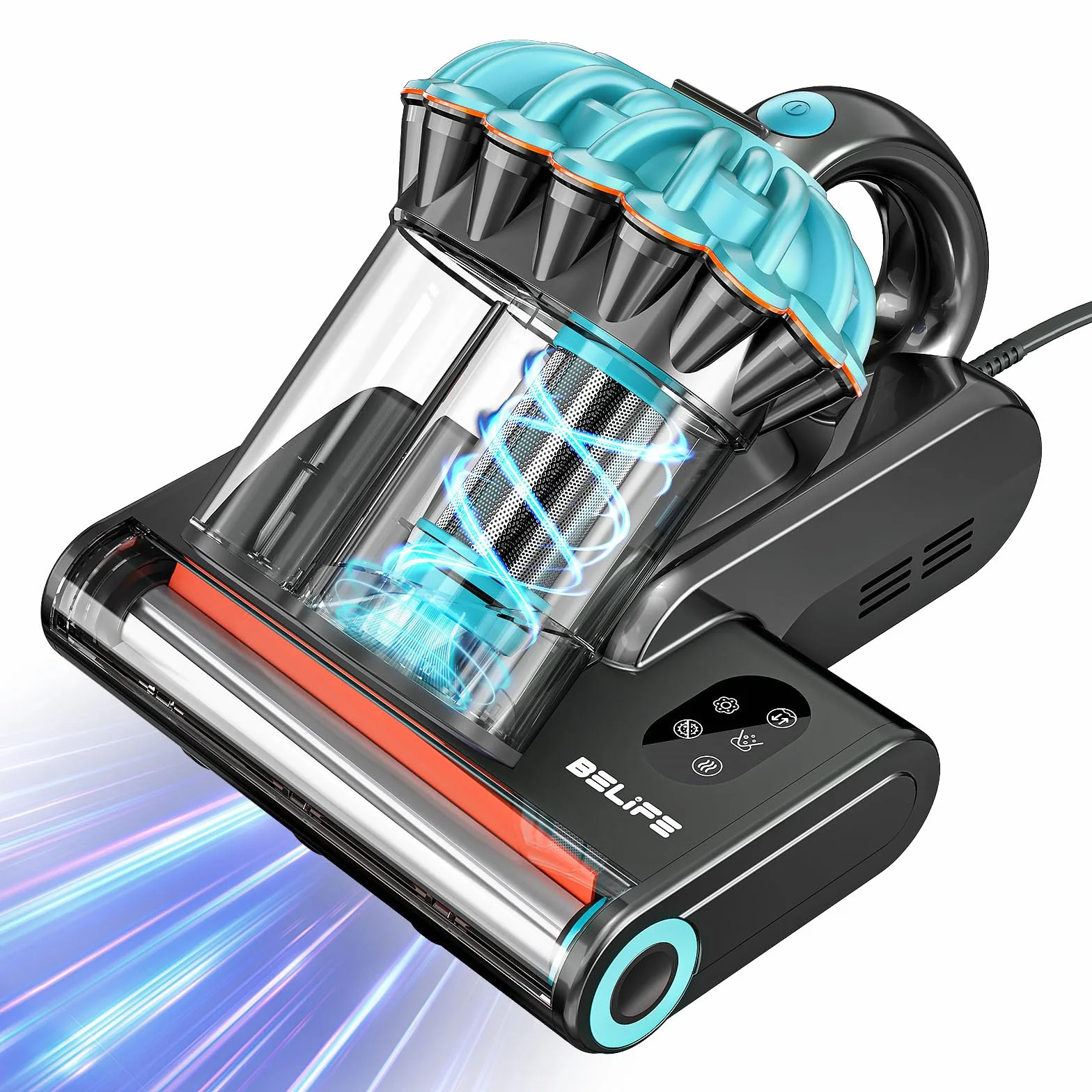 Belife M8 - Aspiradora de colchón antialérgica para cama con aire UV y caliente y alta calefacción, 550 W y 18 Kpa potente aspiradora de doble taza de succión para cama, sofá, cable (azul)