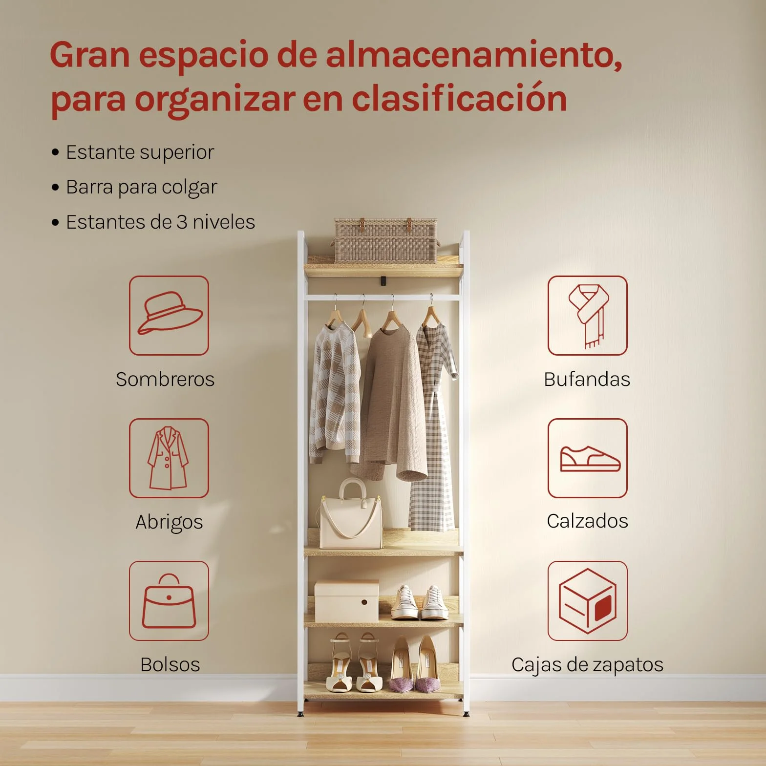 WOLTU Perchero Ropa Armario Burro Zapatero con 3 Estante Multiusos Fuerte Metal y Madera de Estilo Industrial