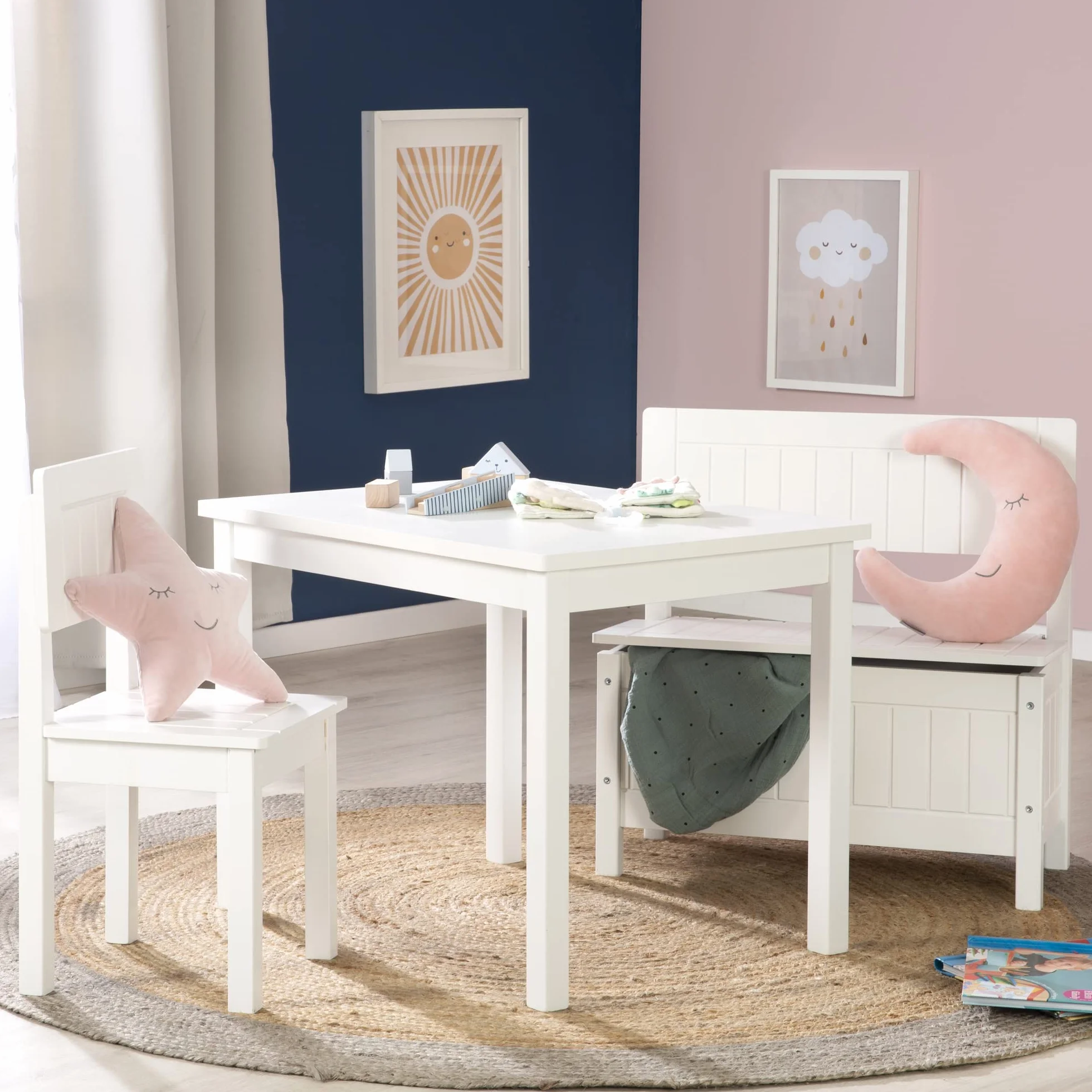 roba Silla infantil, silla con respaldo para niños, lacada en blanco, Alto x Ancho x Profundidad: 59x29x29 cm, altura del asiento 31 cm
