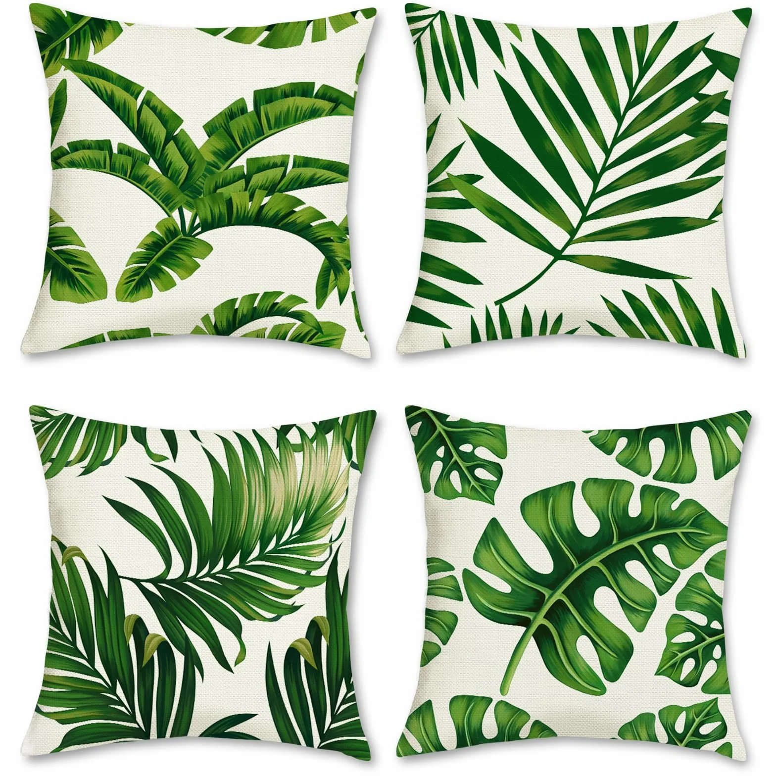 Bonhause Funda de Cojín Hojas Tropical 45 x 45 cm Verde Poliéster Lino
