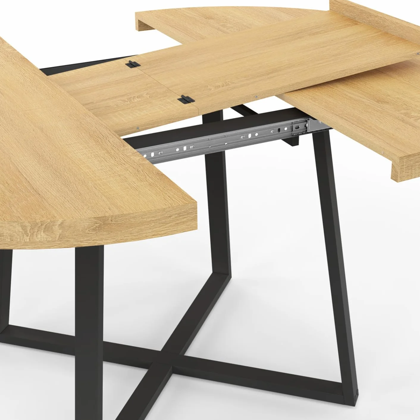IDMarket Selma – Mesa de comedor extensible redonda para 4-8 personas, madera y negro, 110-150 cm
