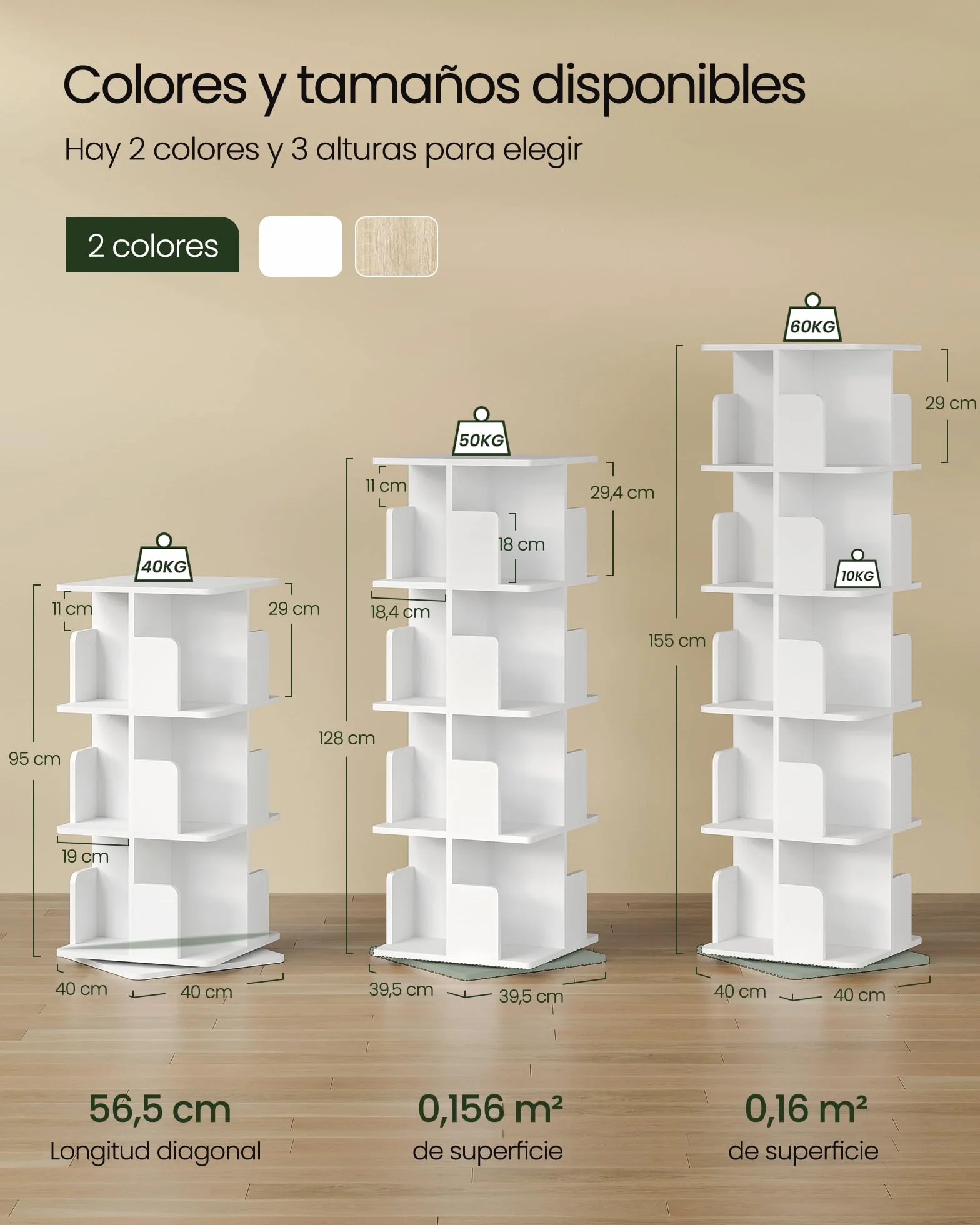 EUGAD Estantería para Libros, Libreria Giratoria 5 Niveles, Estantería Alta de Pie, Libreria Madera de Estudio y Biblioteca, Blanco