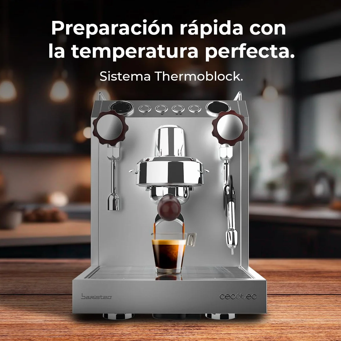 Cecotec Cafetera Express Barista Baristeo Classic. 2700W, Bomba 15 Bares, Control Pid, Doble Calentamiento, depósito 2.5L, Vaporizador, Grifos Profesionales, Extracción Crema, Diseño Profesional