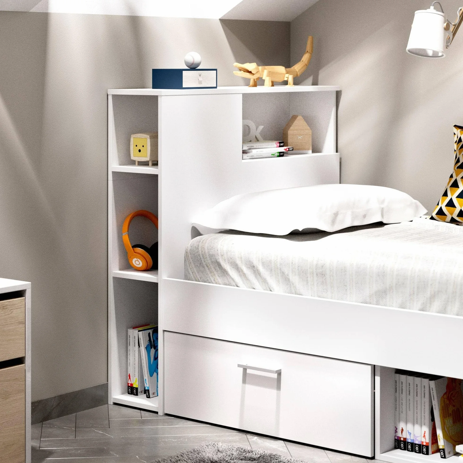 DEKIT GRUPO RIMOBEL Lanka, Cama Compacta de 90 x 190 con Cajones, Blanco, 96 x 99 x 218 cm