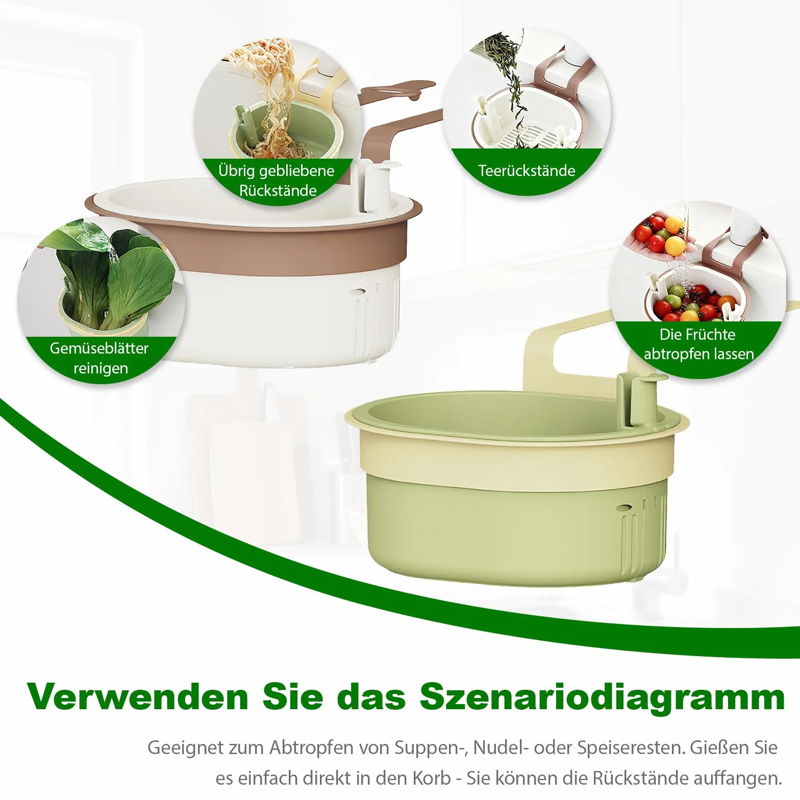 Cesta Colador para Fregadero con Botón de Presión, Escurridor de Cocina, 2 Piezas