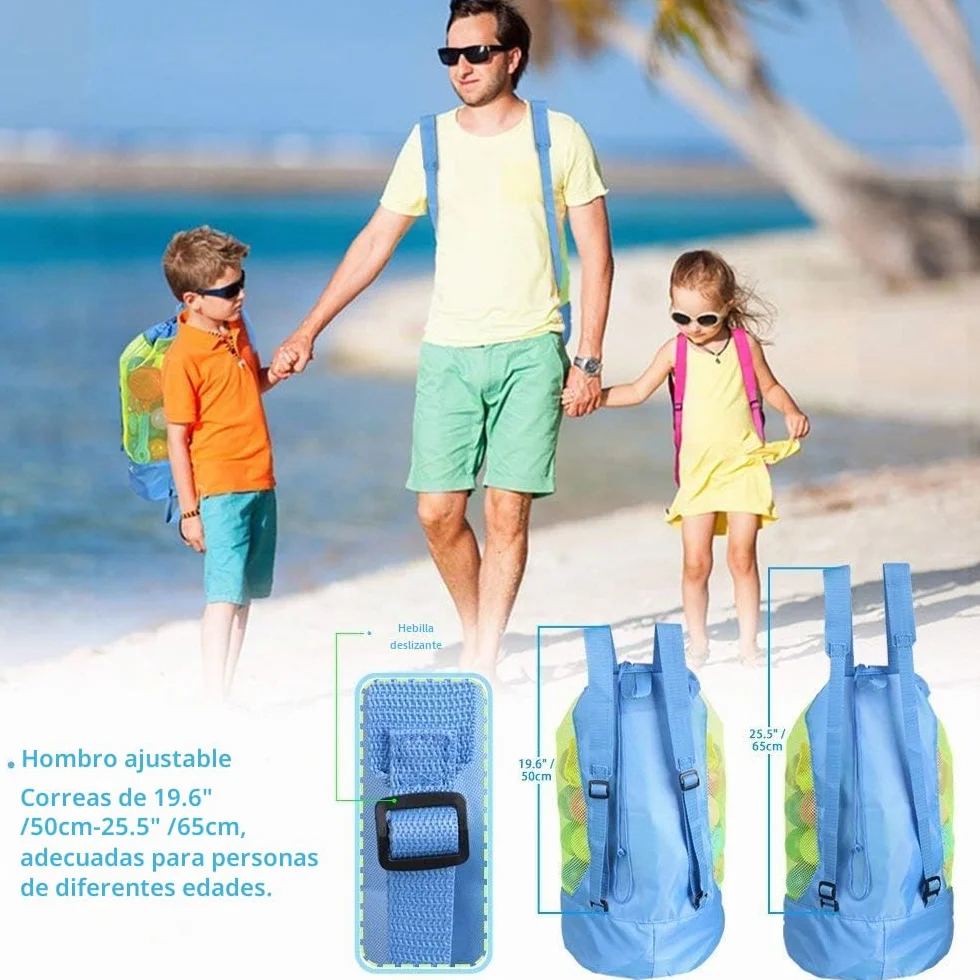 EocuSun Bolsa Grande de Malla para Juguetes de Playa con Cordón Ajustable Mochila Duradera para Niños