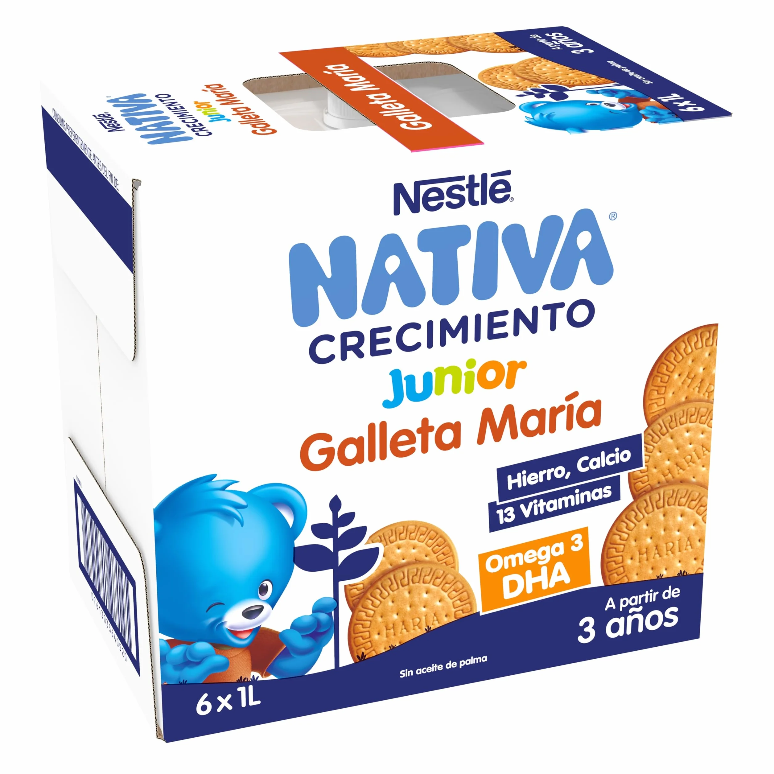 NESTLÉ NATIVA Crecimiento JUNIOR Galleta Leche crecimiento líquida para niños 36 meses pack 6