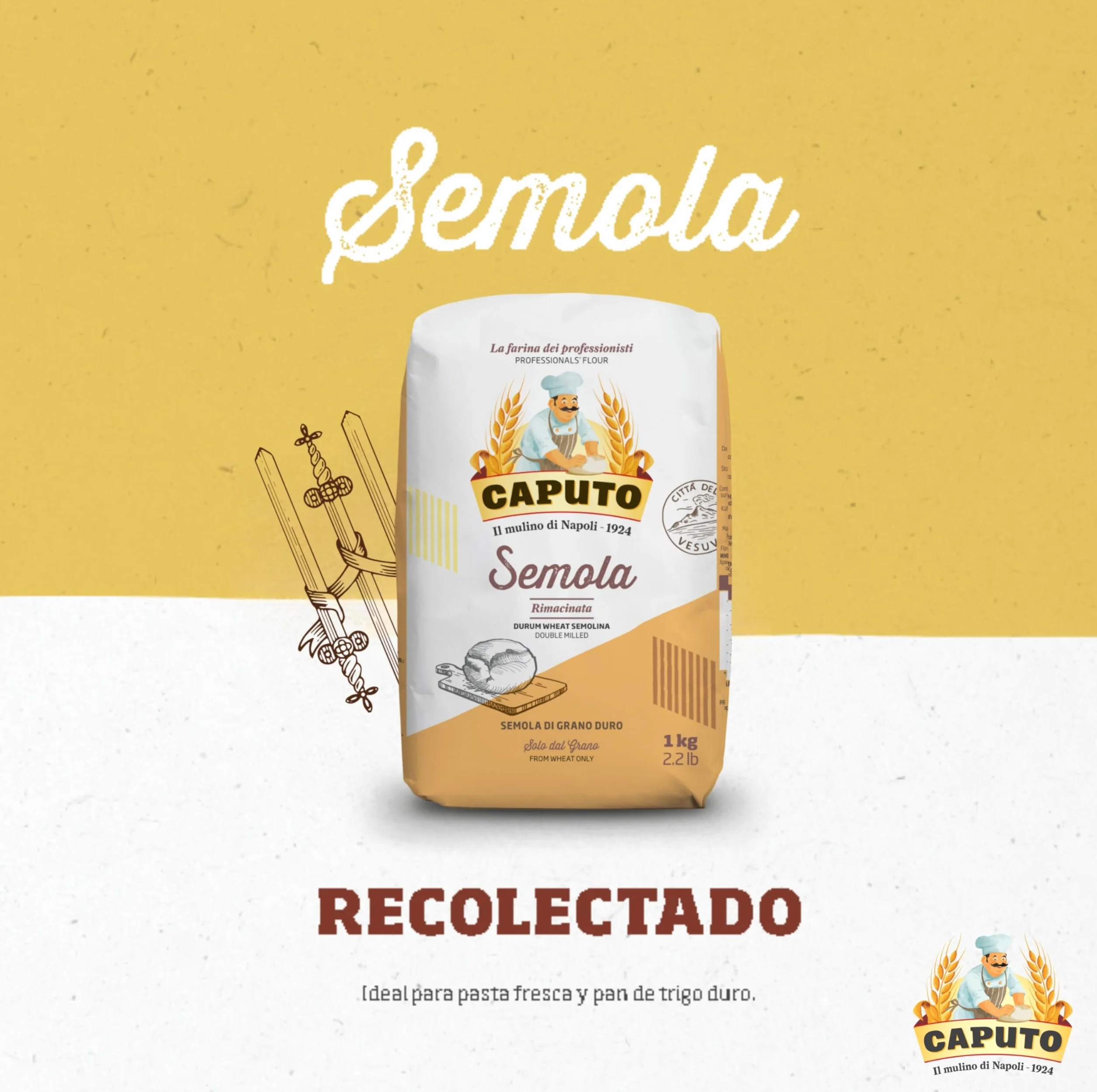 Caputo Semola Rimacinata 1 kg Harina de Sémola de Trigo Duro Italiana para Pasta Fresca, Pizza y Pan