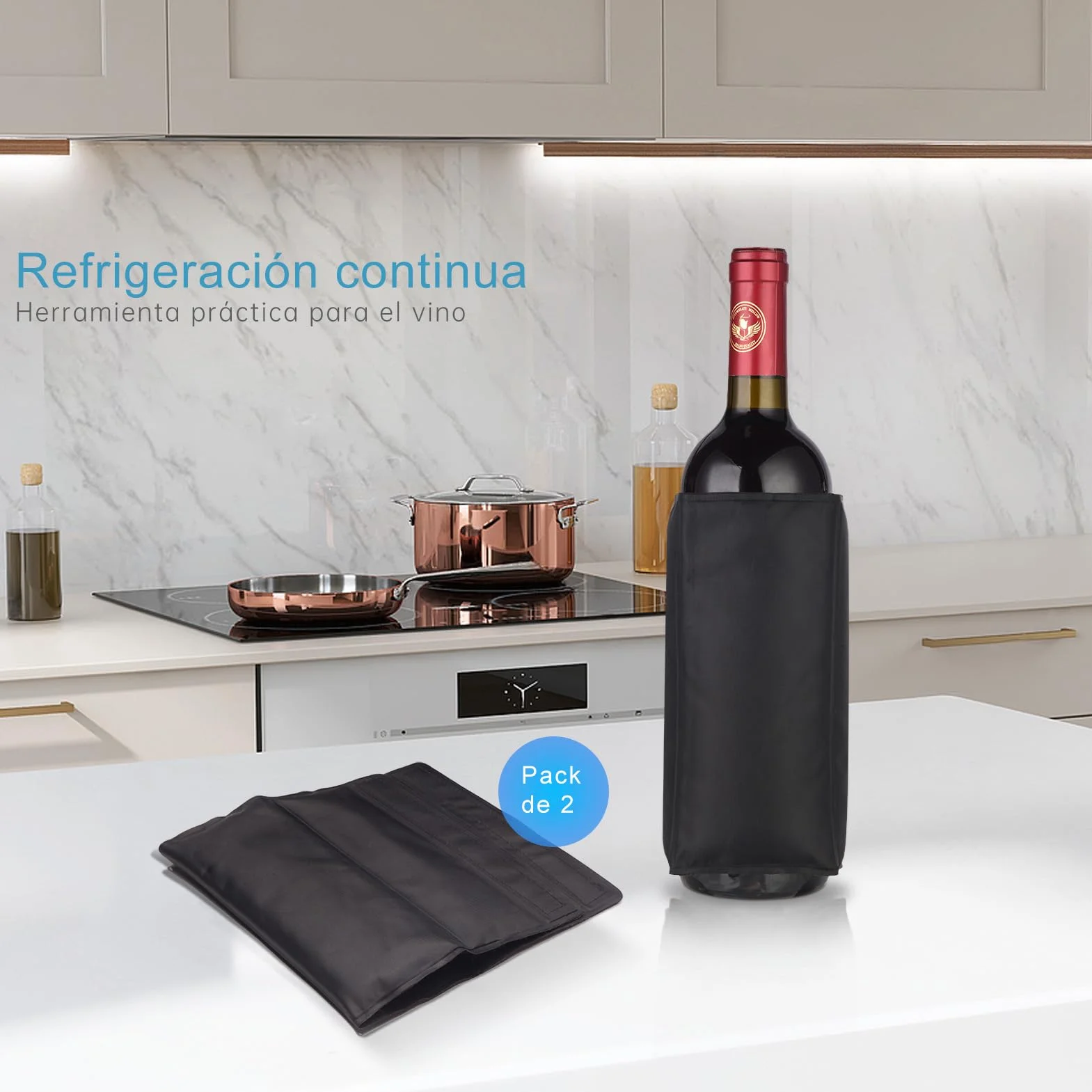 Funda Enfriadora de Botellas de Vino y Cava, Enfriadora de Vino Portátil, Ideal para Uso Diario o Regalo, Pack de 2