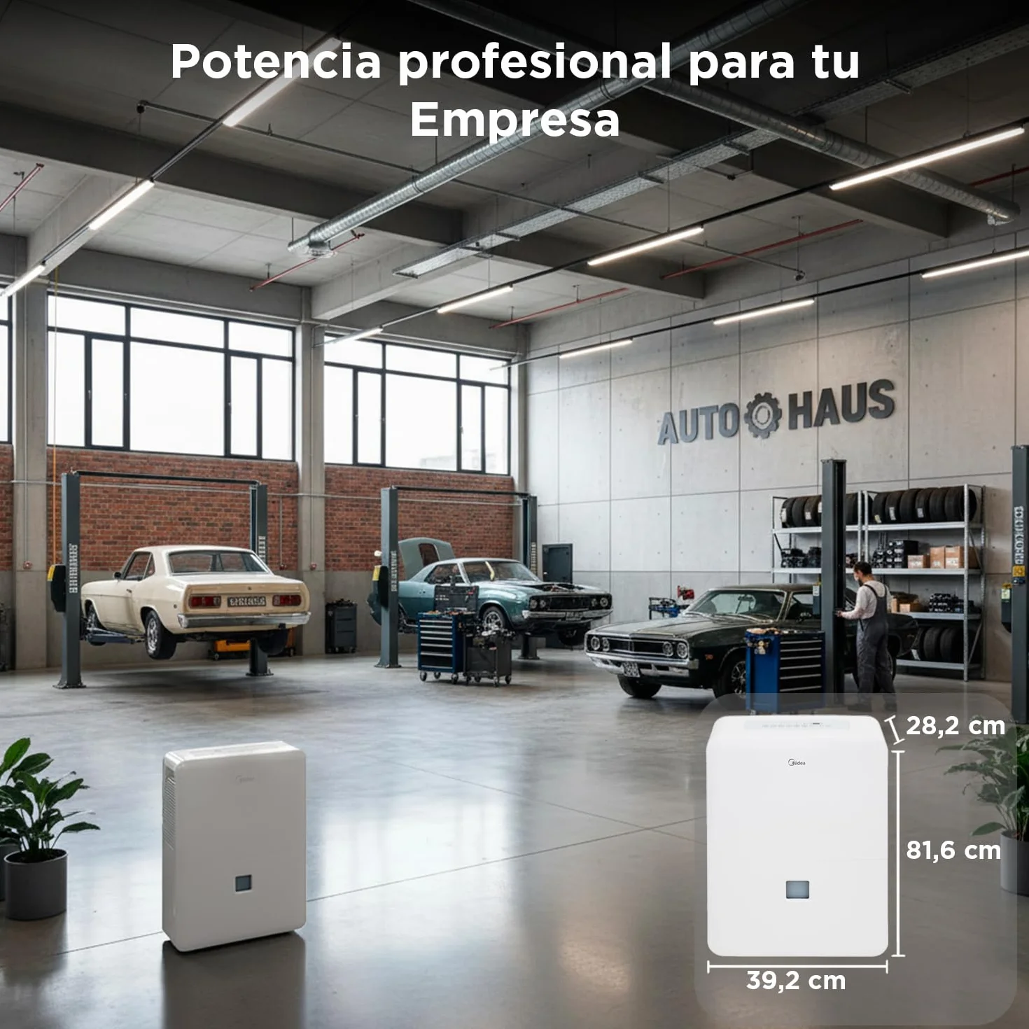 MIDEA Deshumidificador de humedad interior 50L/Dia | Depósito extraible de 6L, APP/Wifi, Modo Confort, Temporizador de 24H | Desumidifador Industrial de Gran capacidad hasta 120 m2/300 m3