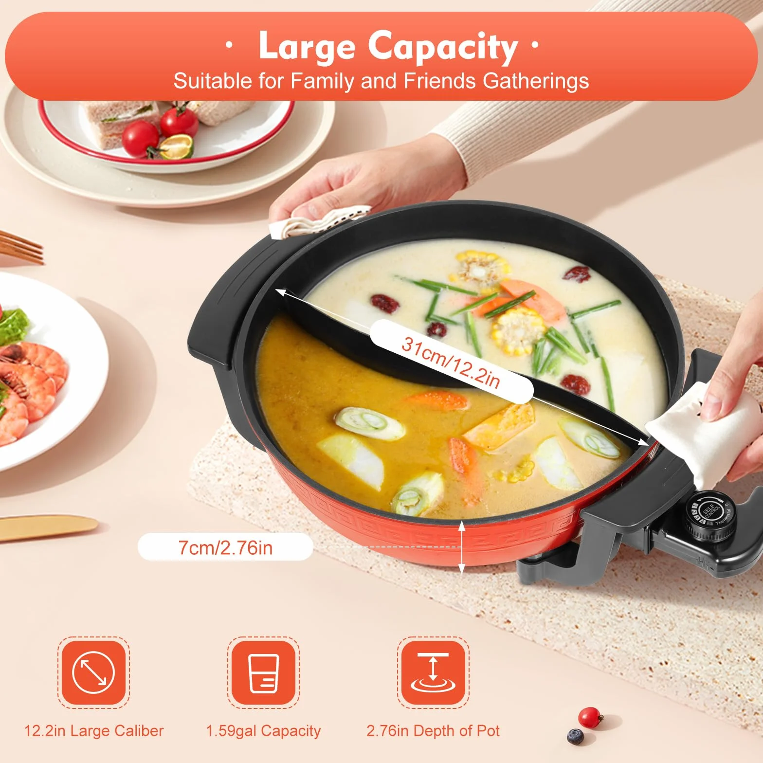 Olla China Shabu 6L Yuan Yang 30x8 cm 220V Twin Hot Pot