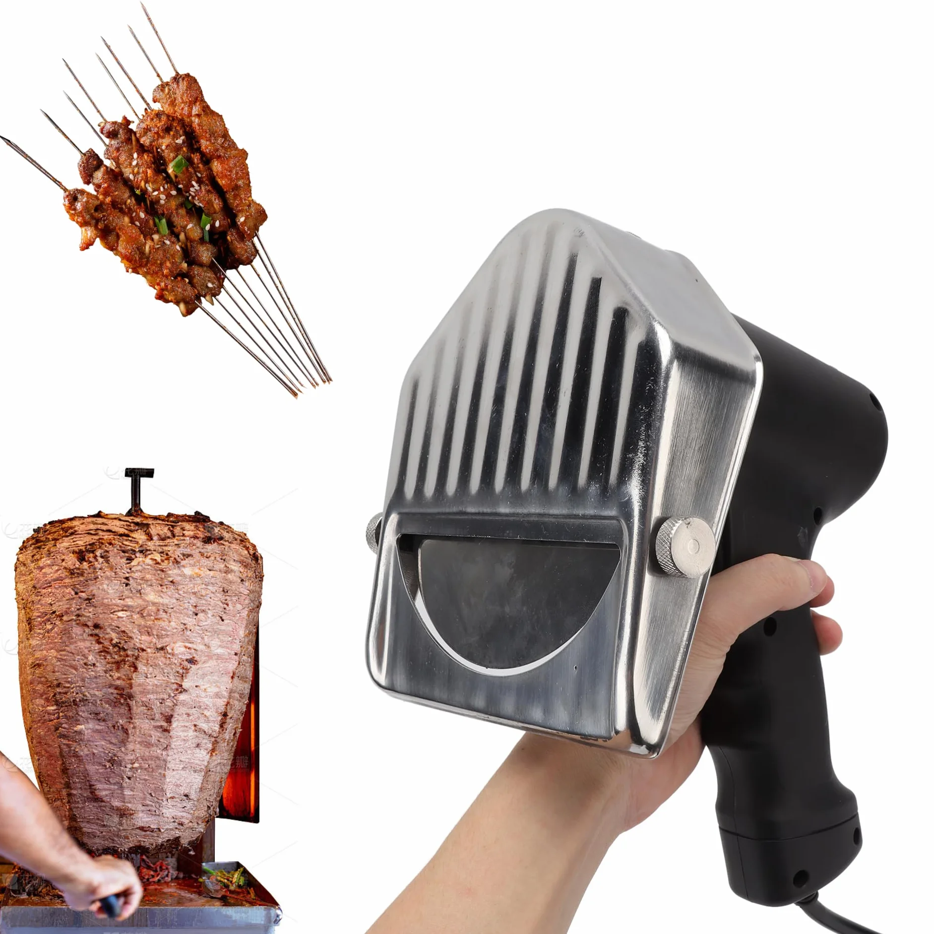 Topyond Cuchillo Eléctrico Para Kebab, Cortador de Carne para Jerky Kabob, Cuchillo para Kebab, Máquina Cortadora de Shawarma Doner Giroscópica Turca, Enchufe Europeo110-220V,para Restaurante,SnackBar