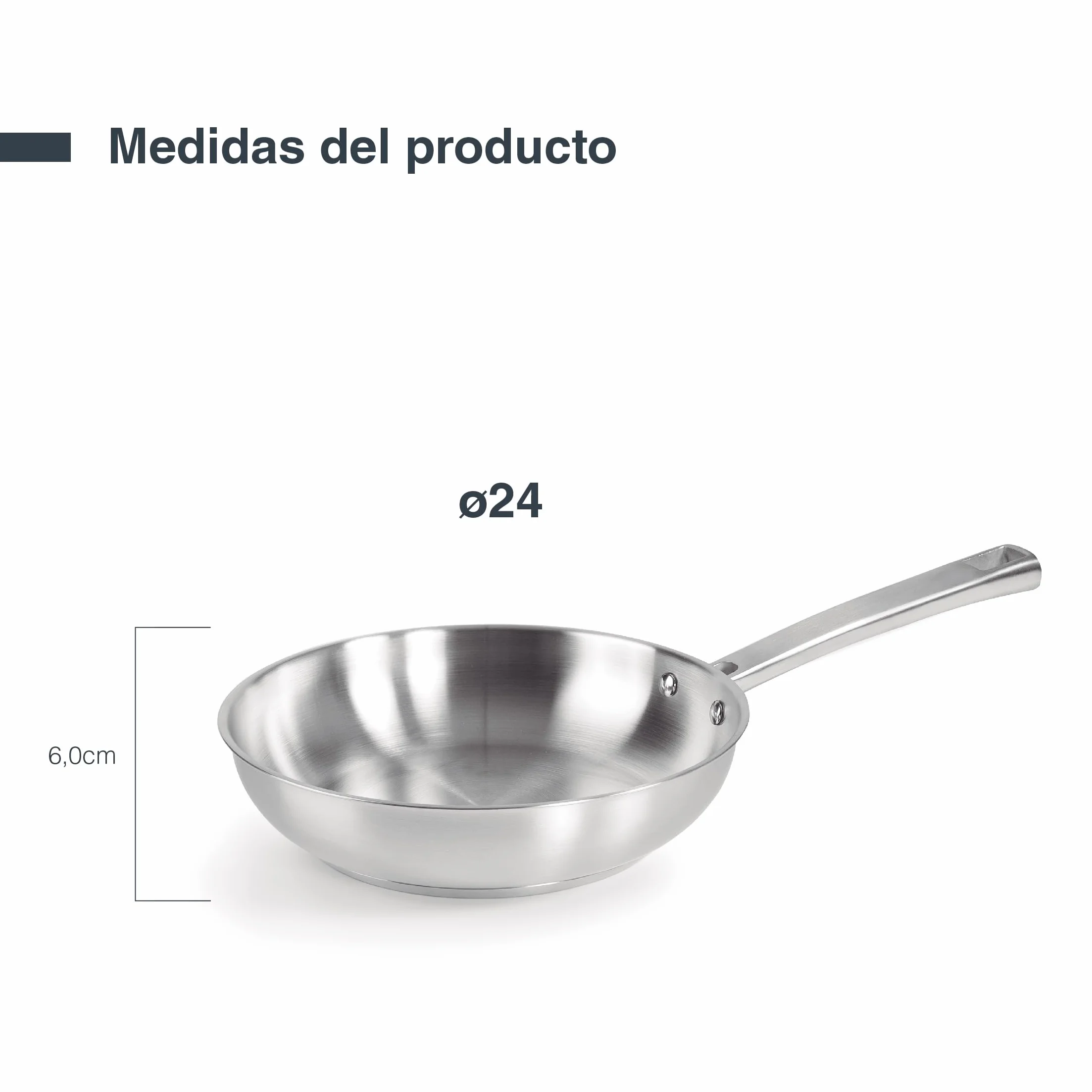 Sartén Foodie LACOR Acero Inoxidable 24cm Fondo Termo Difusor Sin Antiadherente