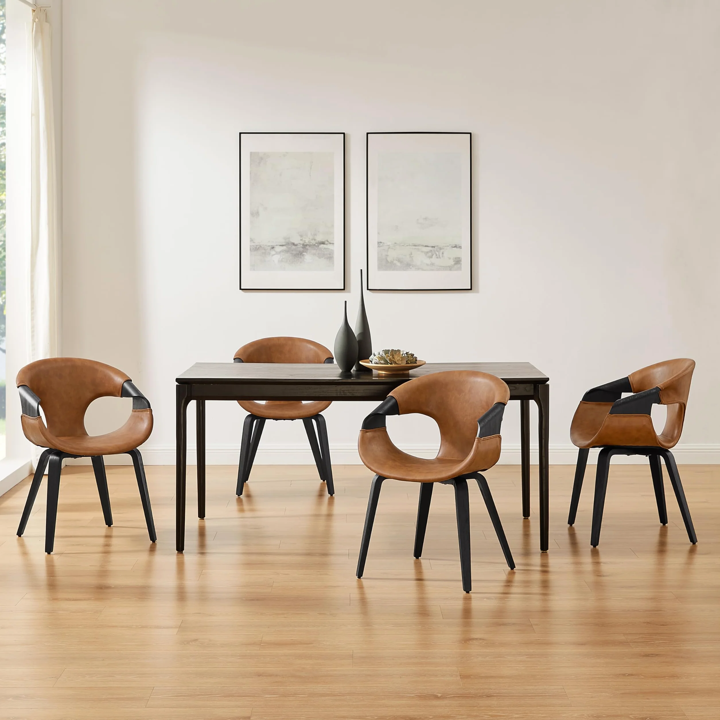 Zouron - Silla de comedor (estilo de madera curva), juego de 1,sillón moderno marrón, silla tapizada de piel sintética, silla de salón con respaldo, silla de cocina, silla de oficina en casa