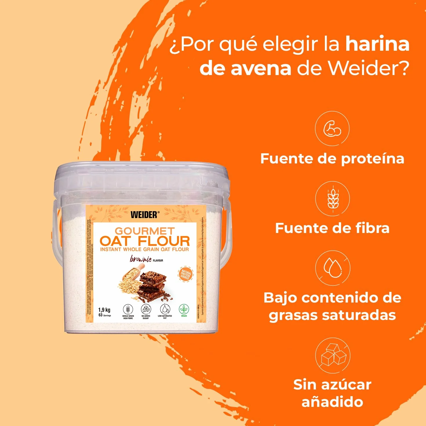 Weider Oat Gourmet Harina de Avena Integral Proteína Bajo Azúcar Sabor Brownie 1,9 kg