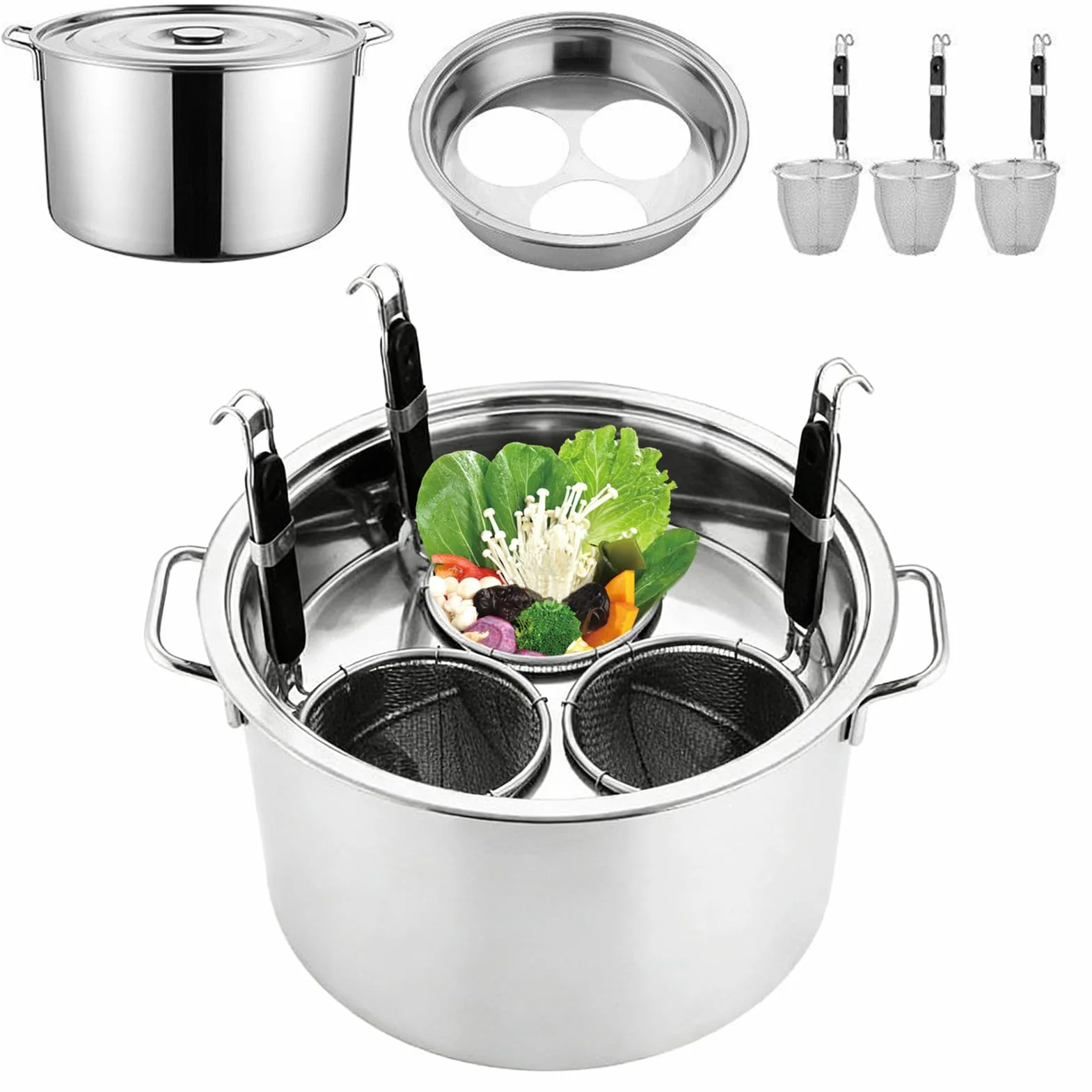 Olla Para Pasta Con Cesta Coladora Acero Inoxidable Para Hervir Fideos | Olla Alta con Filtro Para Familias Ocupadas, Preparar Comidas, , Verduras, Sopa, Vacaciones, Camping, Cenas
