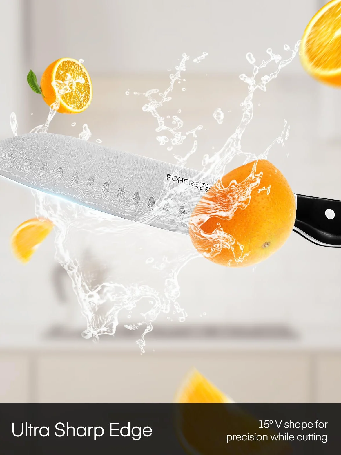 FOHERE Juegos de Cuchillos de Cocina con Auto-afilables, 14 Piezas, Bloque de Cuchillos con Mango Ergonómico y Acero Inoxidable, Bloque de Madera