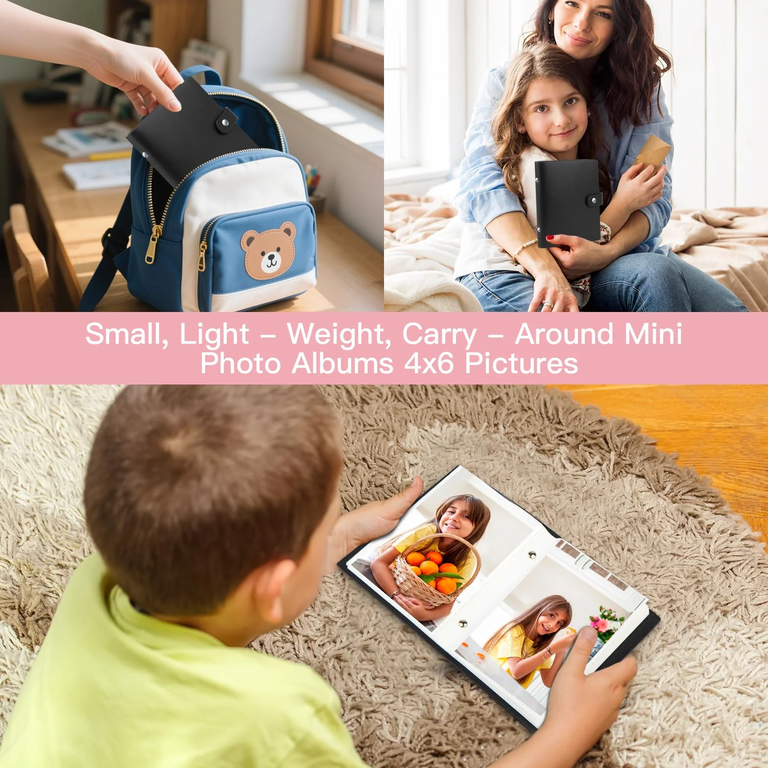 2 Paquetes de álbumes para fotos 10x15 pequeños, carga superior deslizante, 52 fotos - Cubierta de cuero, mini álbum de fotos para boda, familia, bebé y vacaciones (Negro)